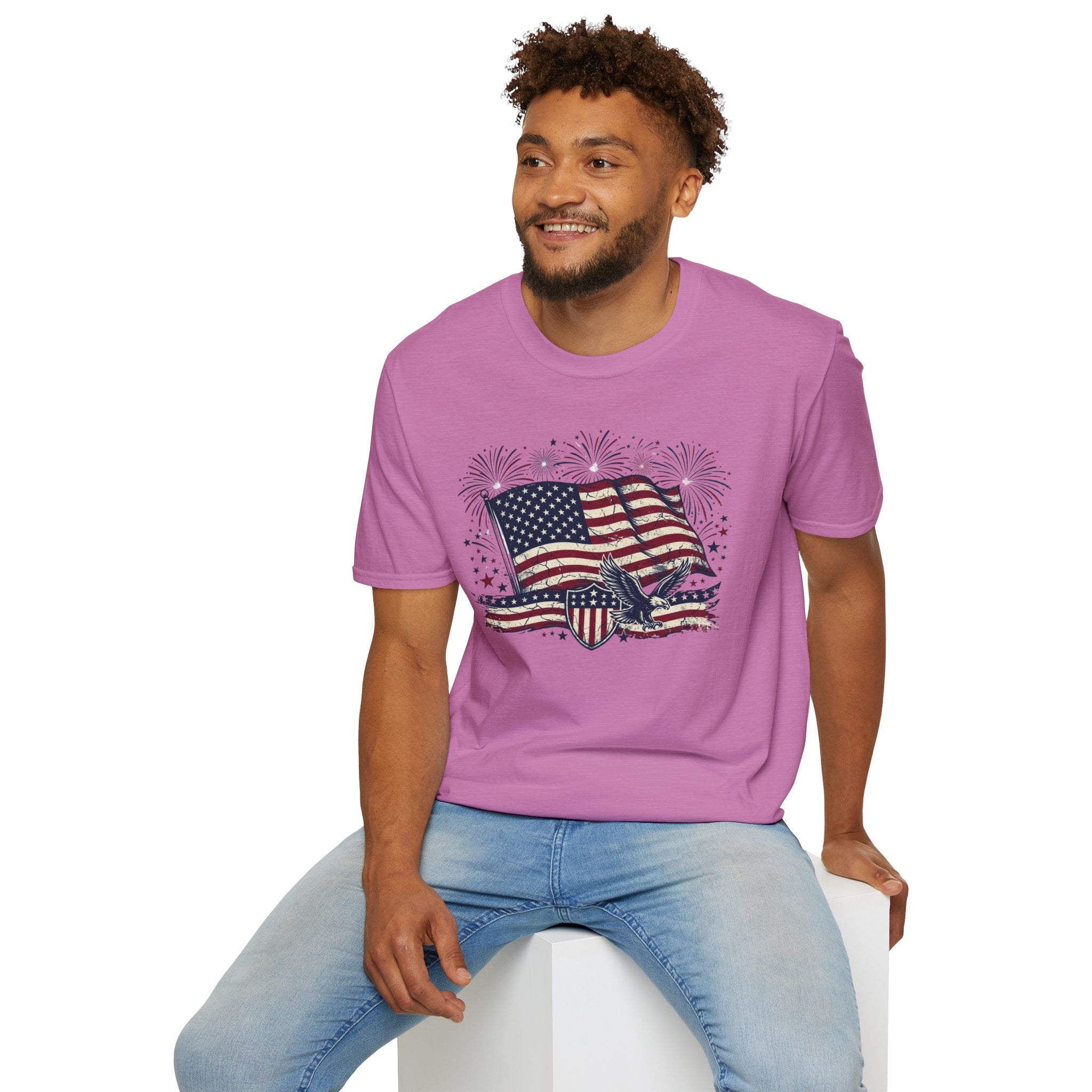 American Flag Eagle T-Shirt — Patriotic 4th of July Tee with Fireworks