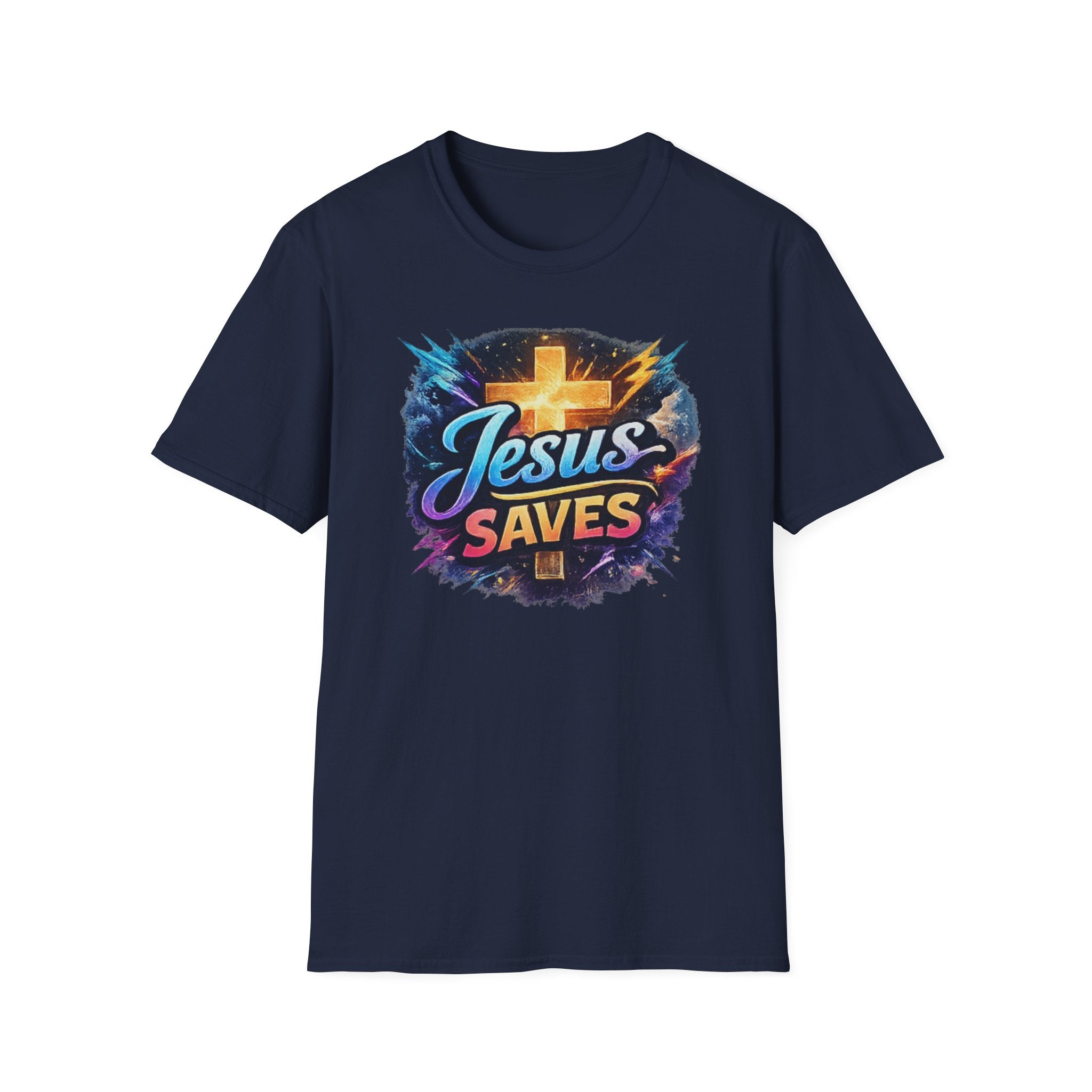 Jesus Saves T-Shirt — Colorful Cross Christian Faith Tee