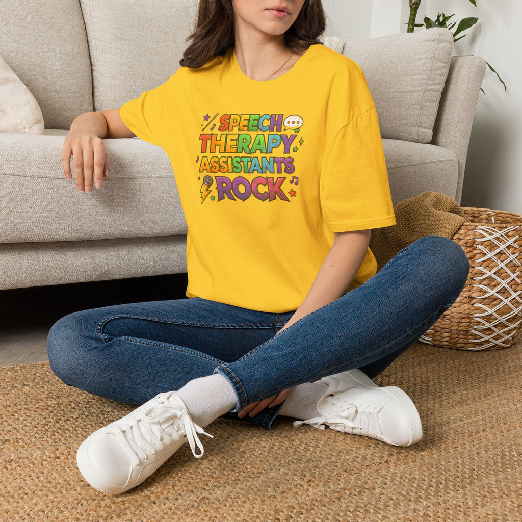 Speech Therapy Assistants Rock T-Shirt — Colorful Retro Pride Tee for SLP Assistants