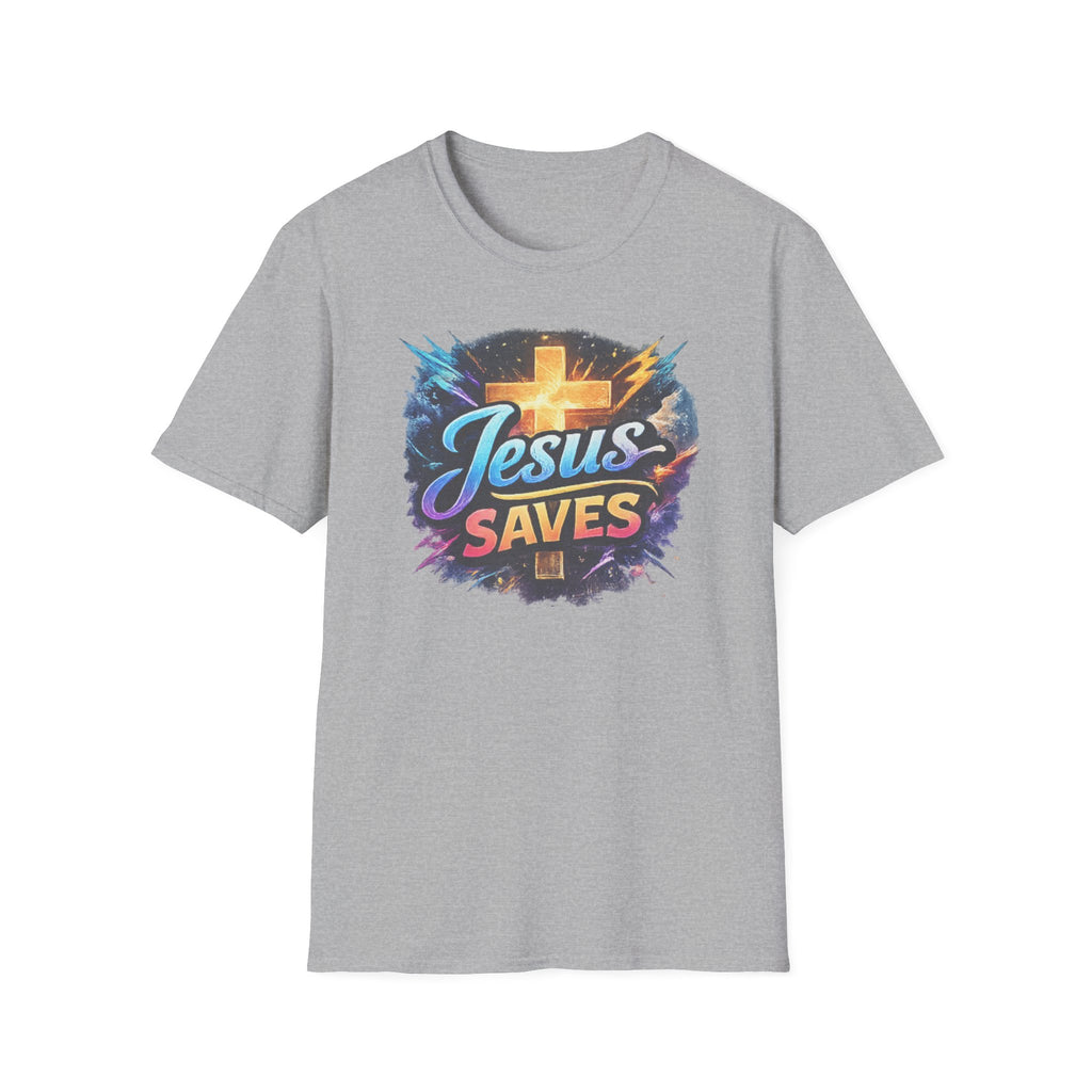 Jesus Saves T-Shirt — Colorful Cross Christian Faith Tee