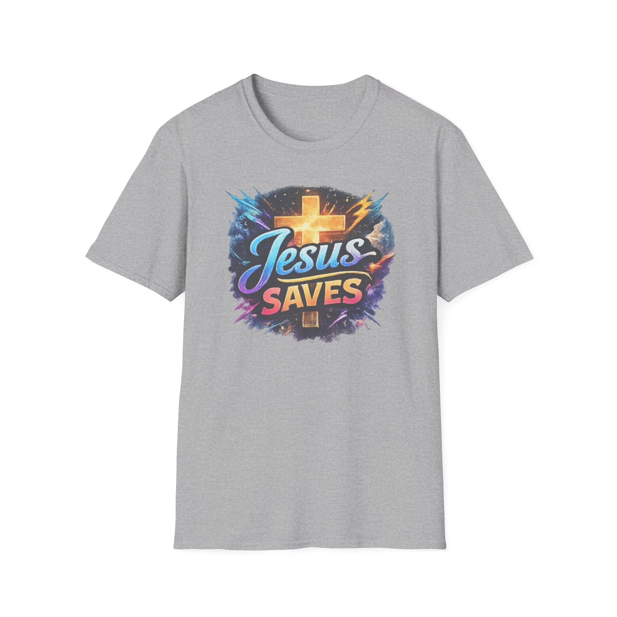 Jesus Saves T-Shirt — Colorful Cross Christian Faith Tee
