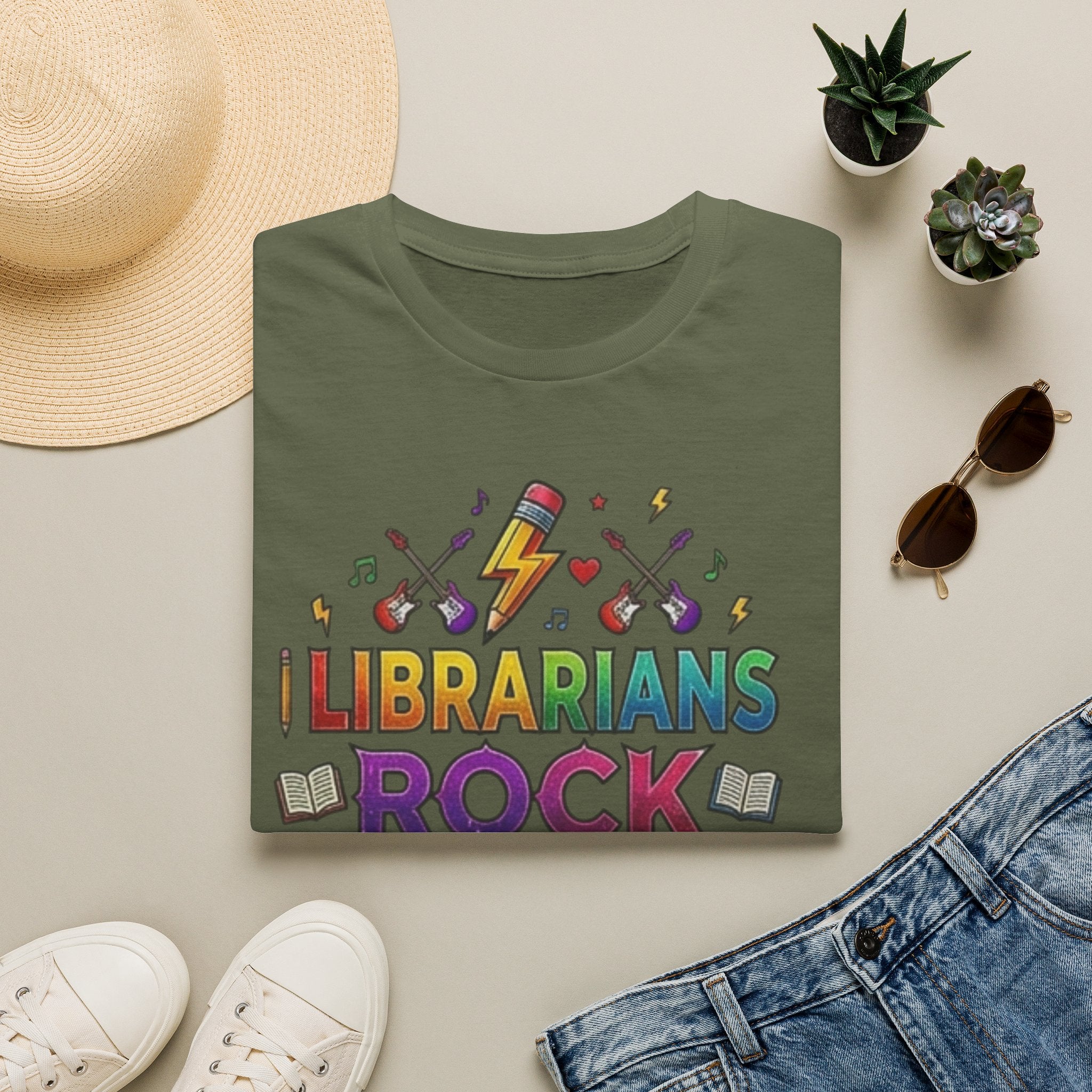 Librarians Rock T-Shirt — Colorful Music & Books Design