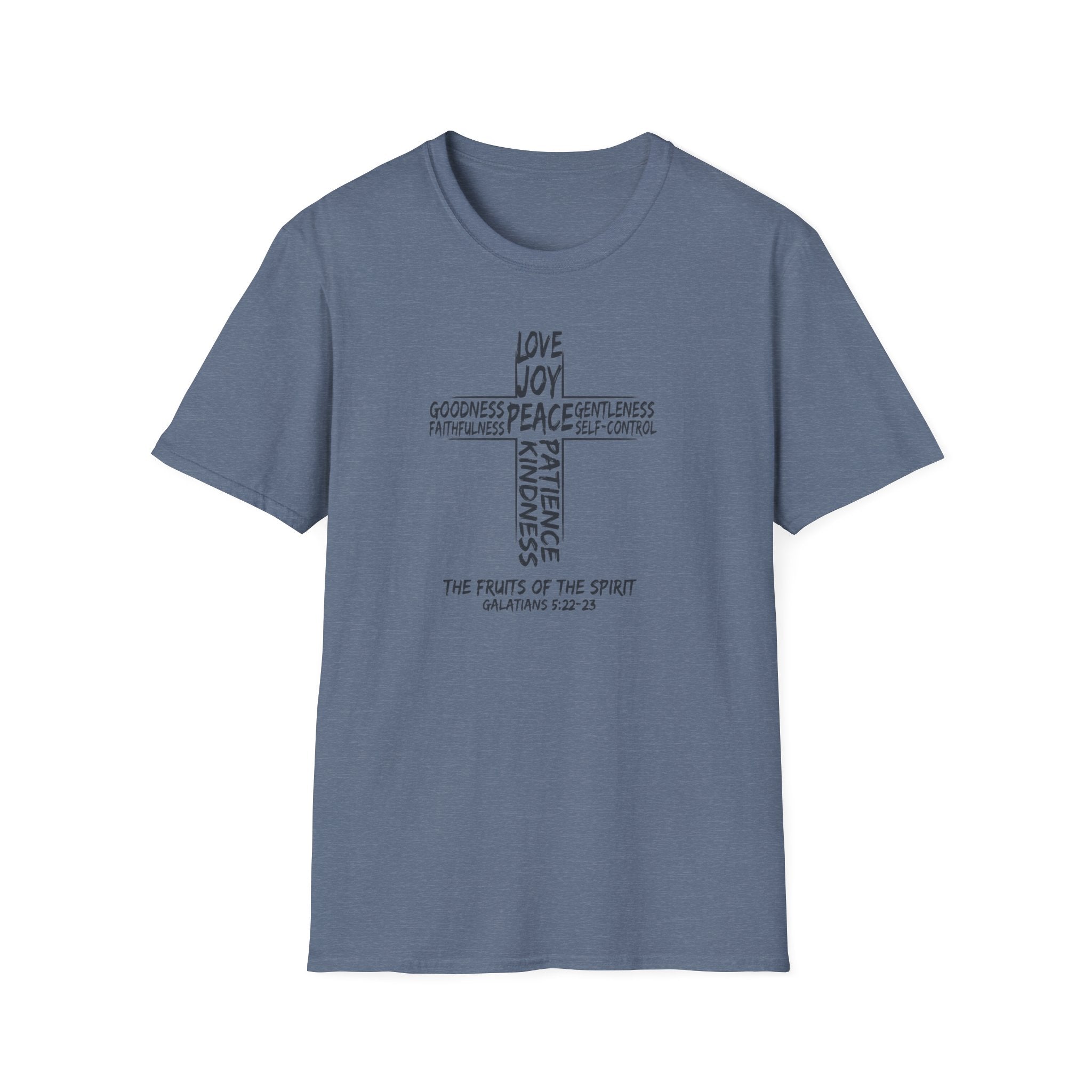 Faith Cross T-Shirt — 'Fruit of the Spirit' Typography Tee (Love, Joy, Peace)