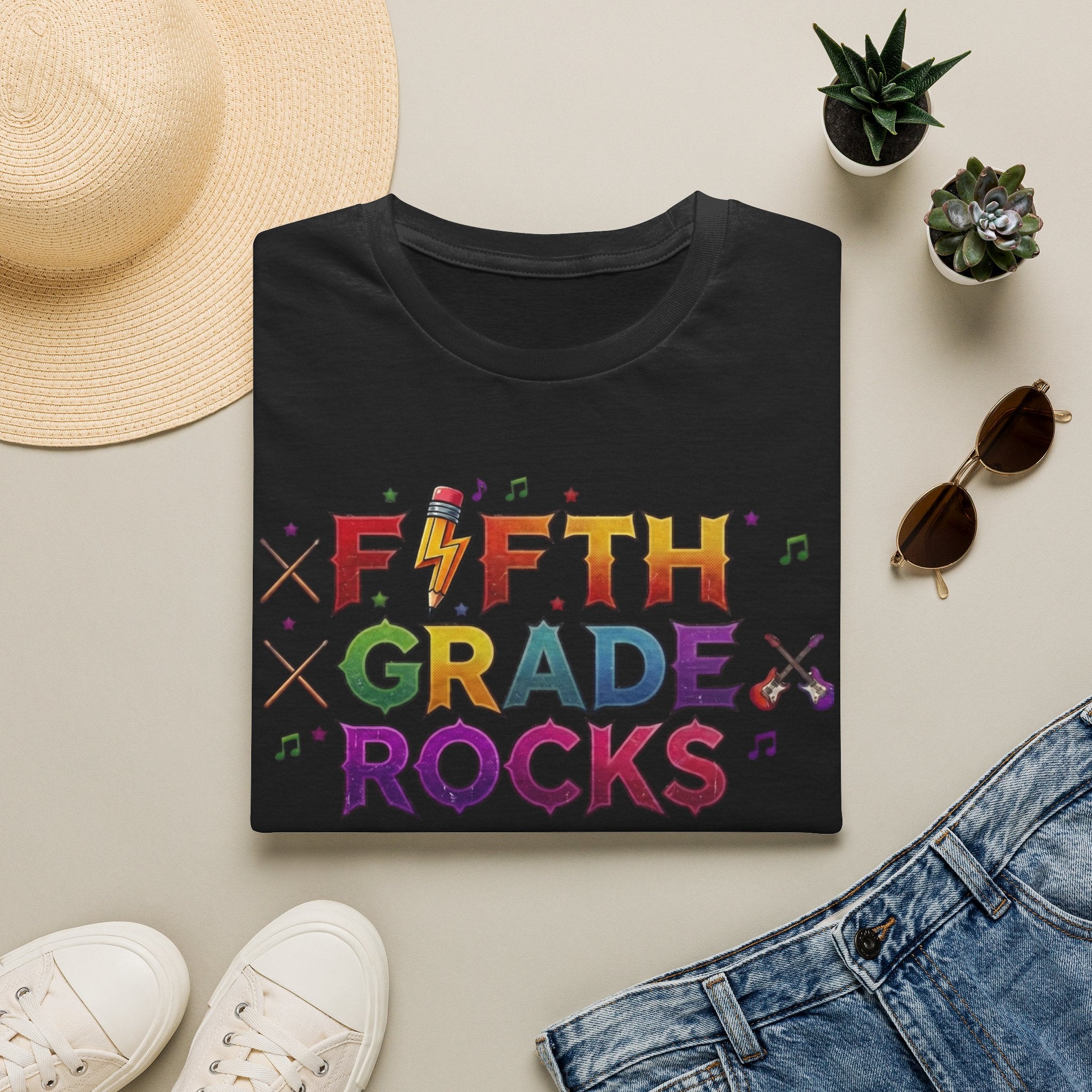 Fifth Grade Rocks T-Shirt — Colorful Back-to-School Teacher & Student Tee