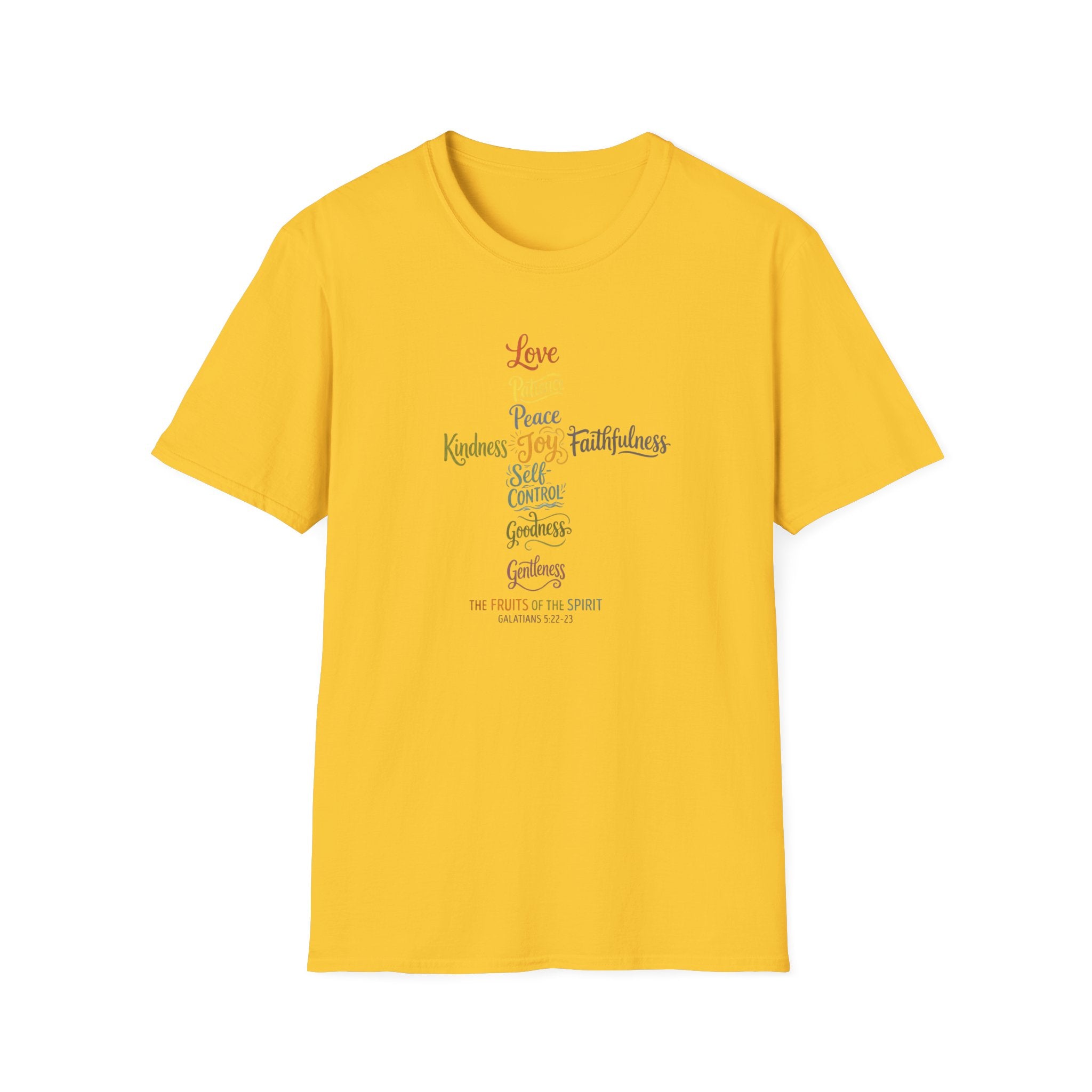 Christian Cross Word Art T-Shirt — Fruits of the Spirit Faith Tee