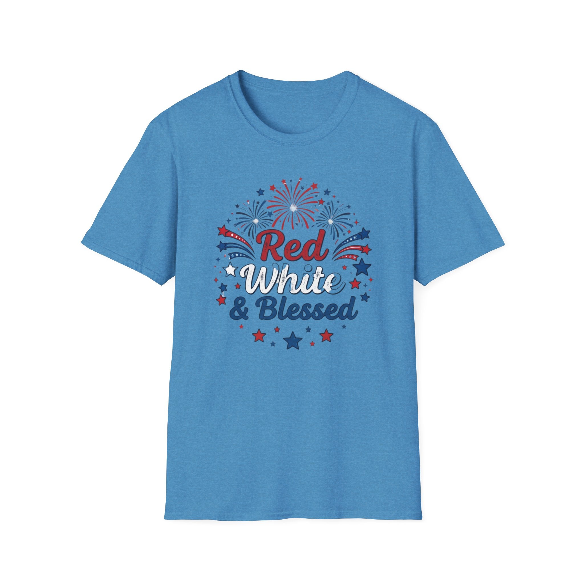 T-Shirt — "Red White & Blessed" Patriotic Fireworks Tee for 4th of July