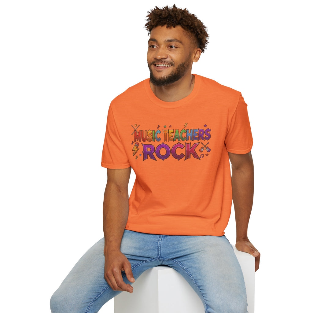 Music Teachers Rock T‑Shirt — Funky Colorful Graphic Tee for Music Educators