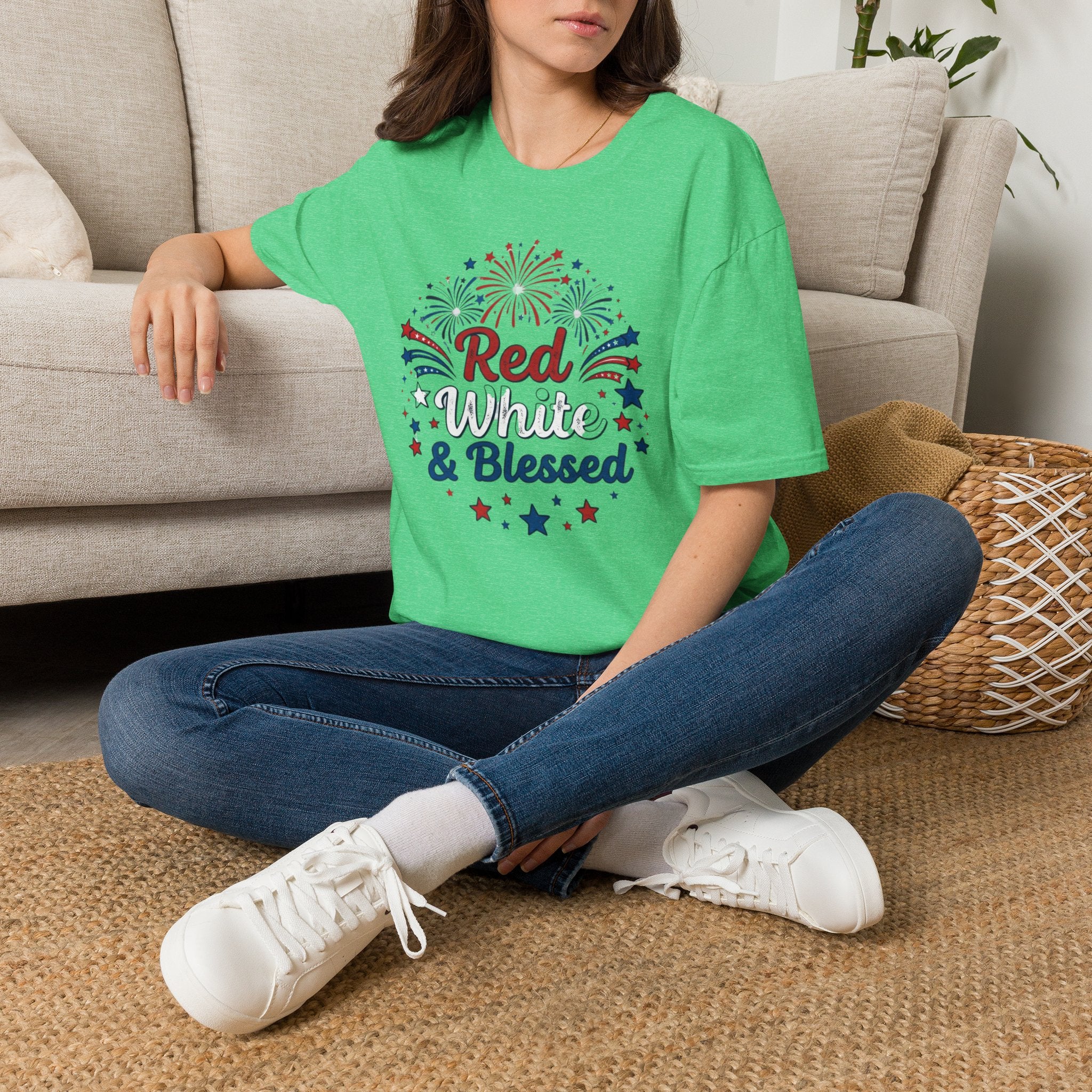 T-Shirt — "Red White & Blessed" Patriotic Fireworks Tee for 4th of July