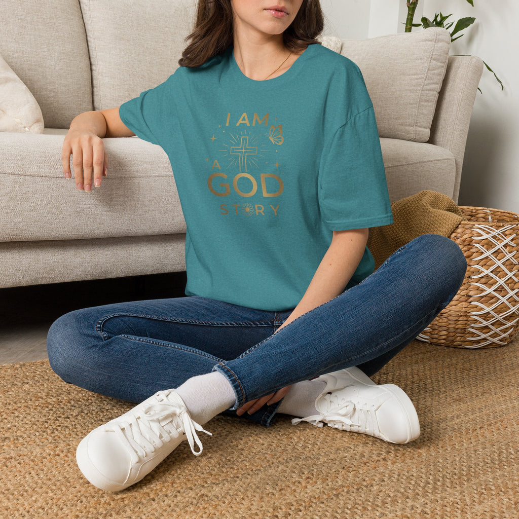 I Am a Godstory T-Shirt — Christian Faith Cross Tee (Butterfly & Inspirational Scripture Design)
