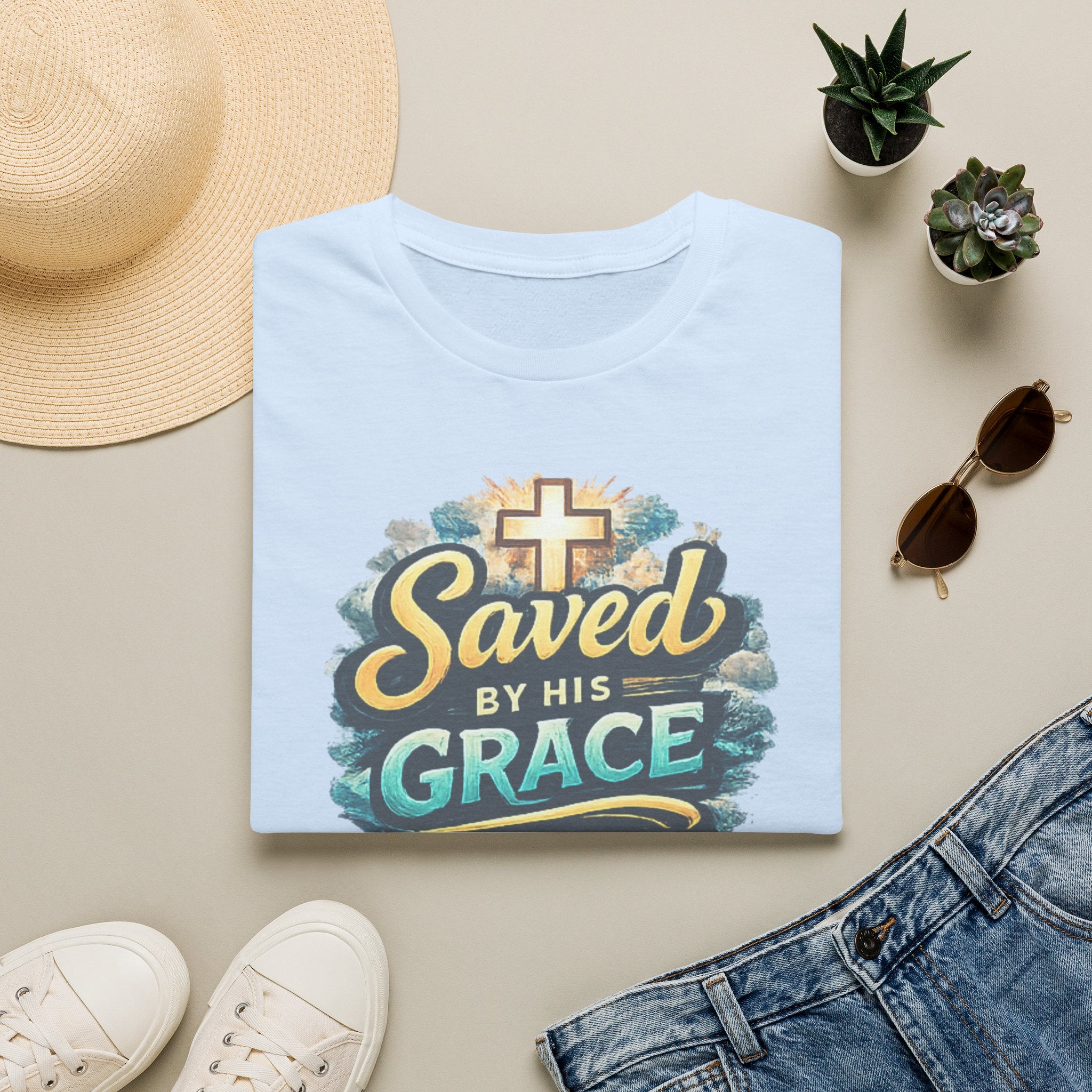 T-Shirt — "Saved by His Grace" Christian Faith Tee