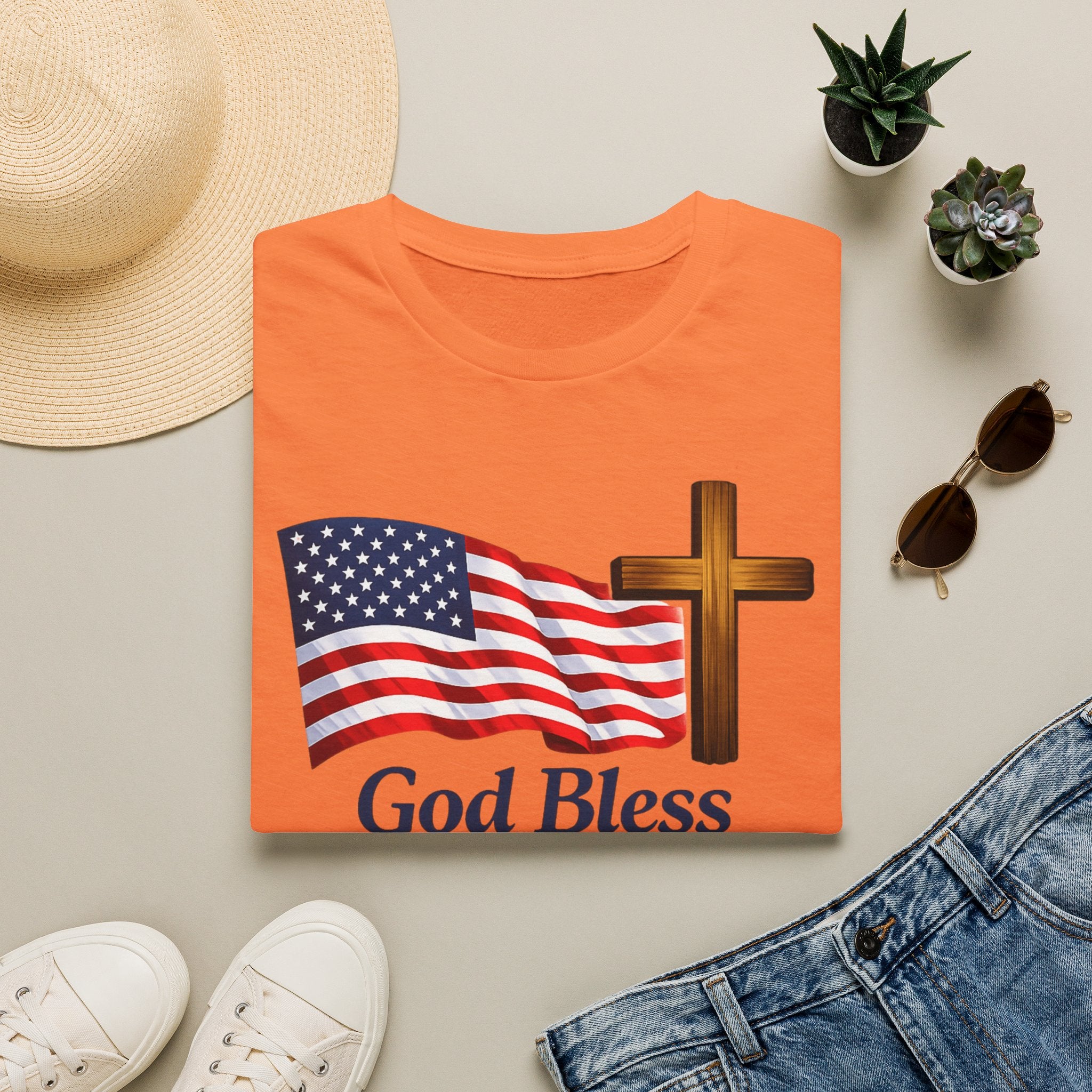 God Bless America T-Shirt — American Flag & Cross Patriotic Faith Tee