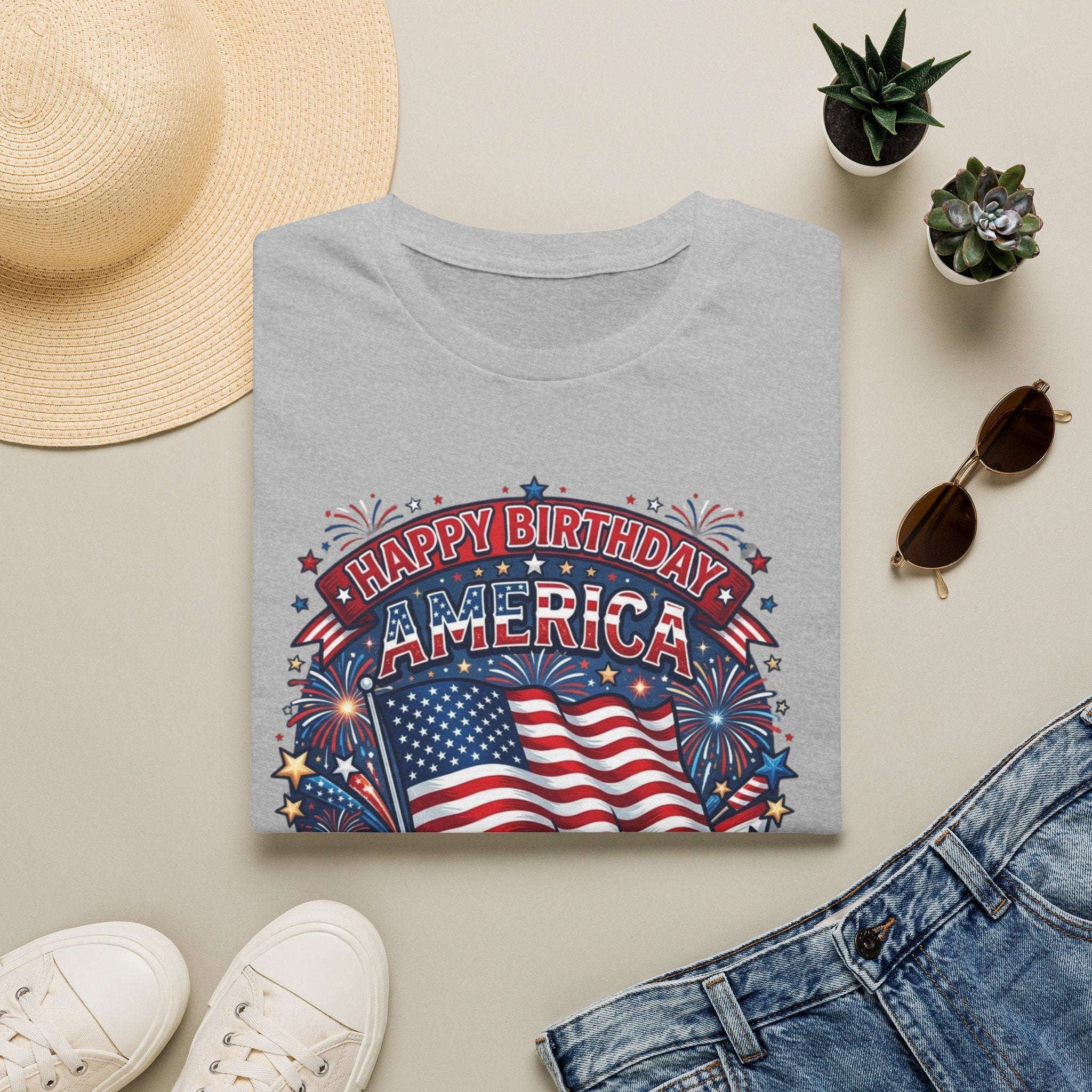 T-Shirt — "Happy Birthday America" Patriotic Flag Tee for 4th of July