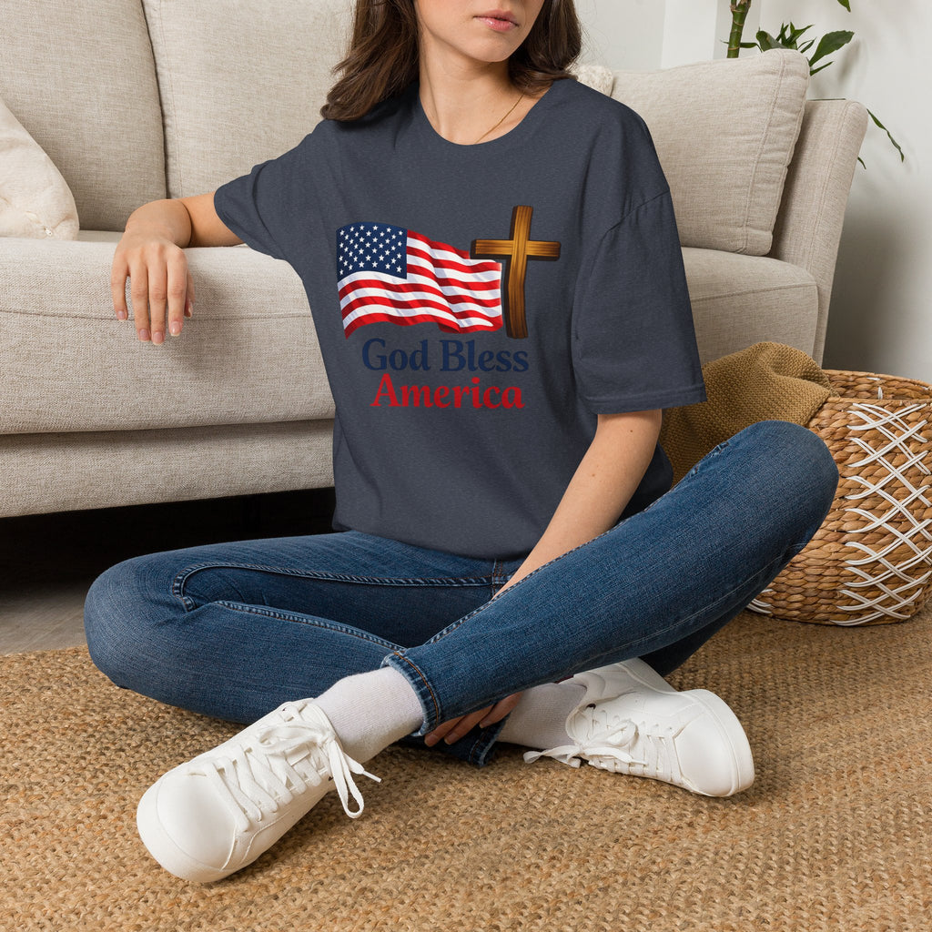 God Bless America T-Shirt — American Flag & Cross Patriotic Faith Tee
