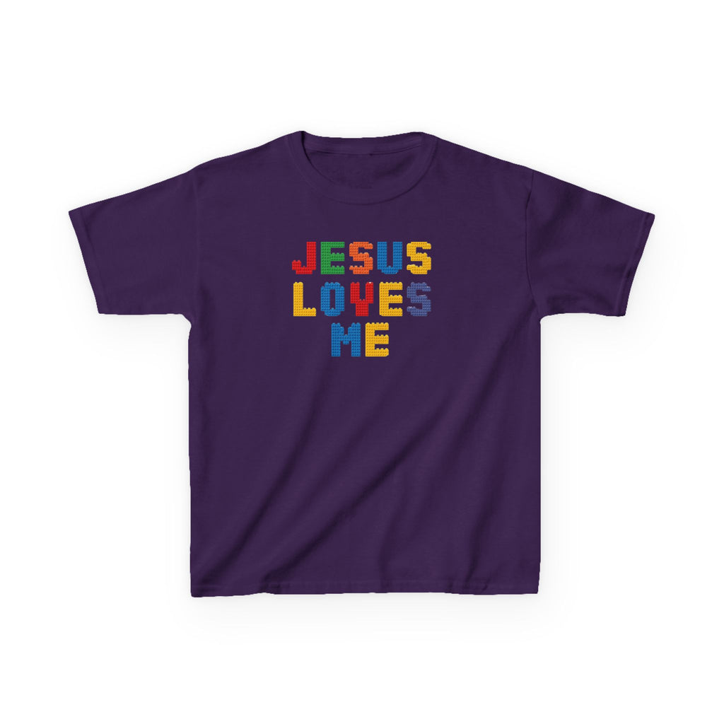 Kids T-Shirt — "Jesus Loves Me" Colorful Block Letter Tee