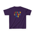 Kids T-Shirt — "Jesus Loves Me" Colorful Block Letter Tee