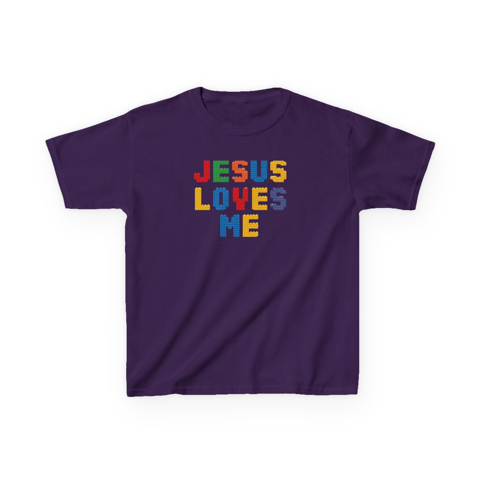 Kids T-Shirt — "Jesus Loves Me" Colorful Block Letter Tee