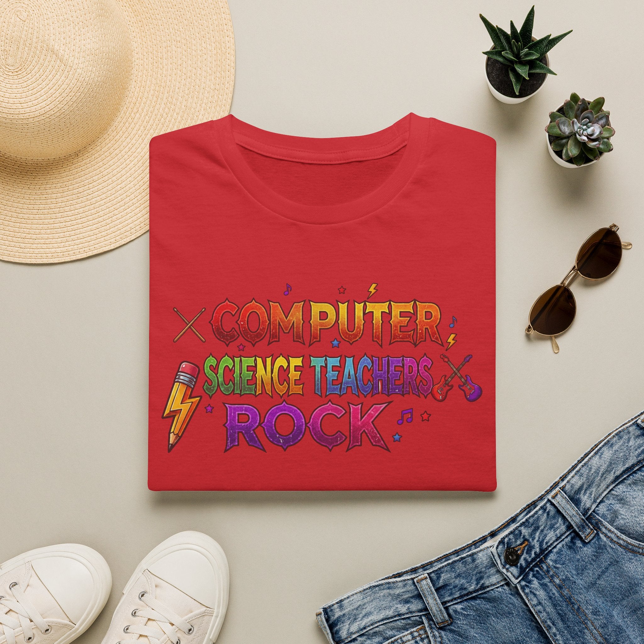 Computer Science Teachers Rock T-Shirt — Colorful Retro Teacher Appreciation Tee