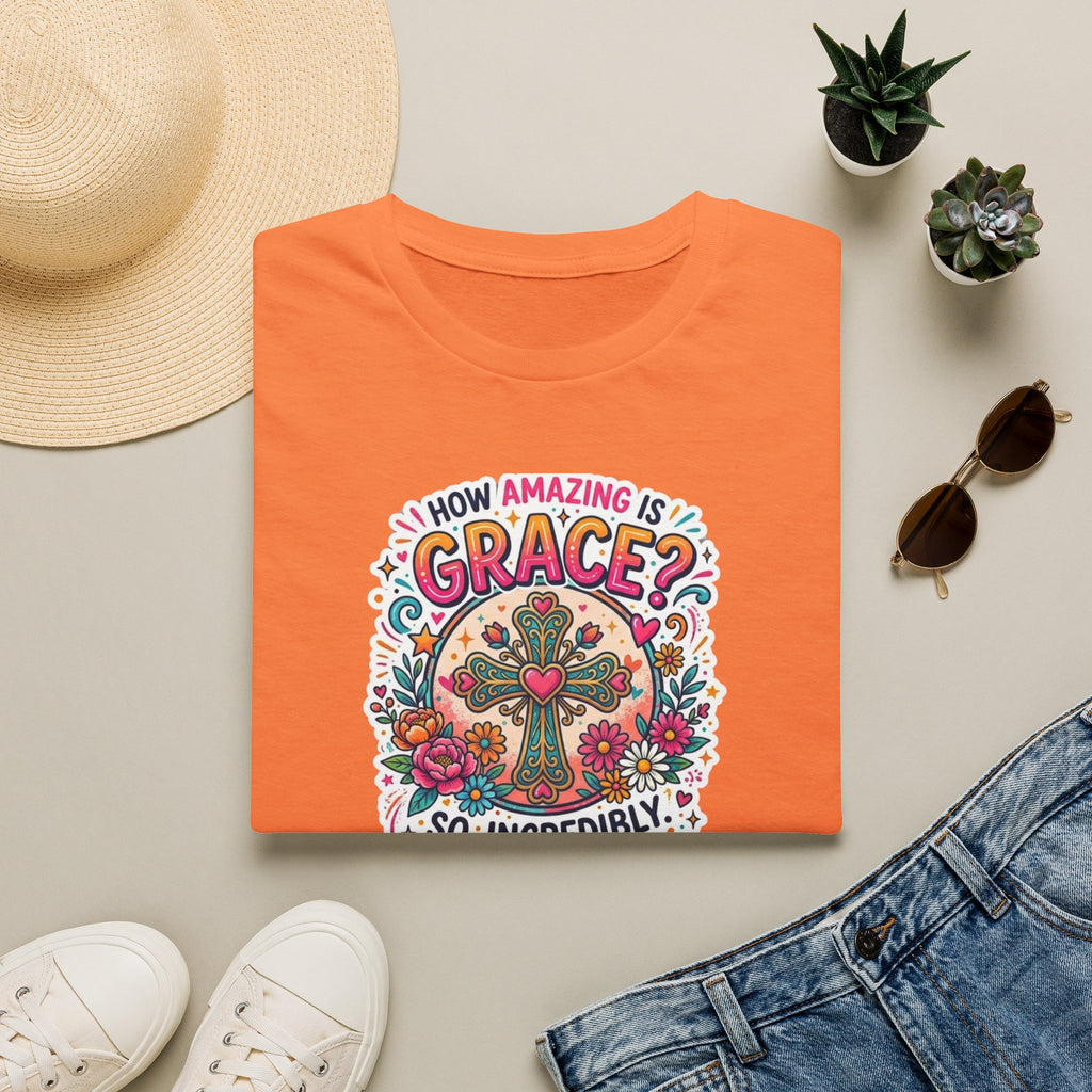 How Amazing Is Grace? Floral Cross T-Shirt — Inspirational Christian Tee