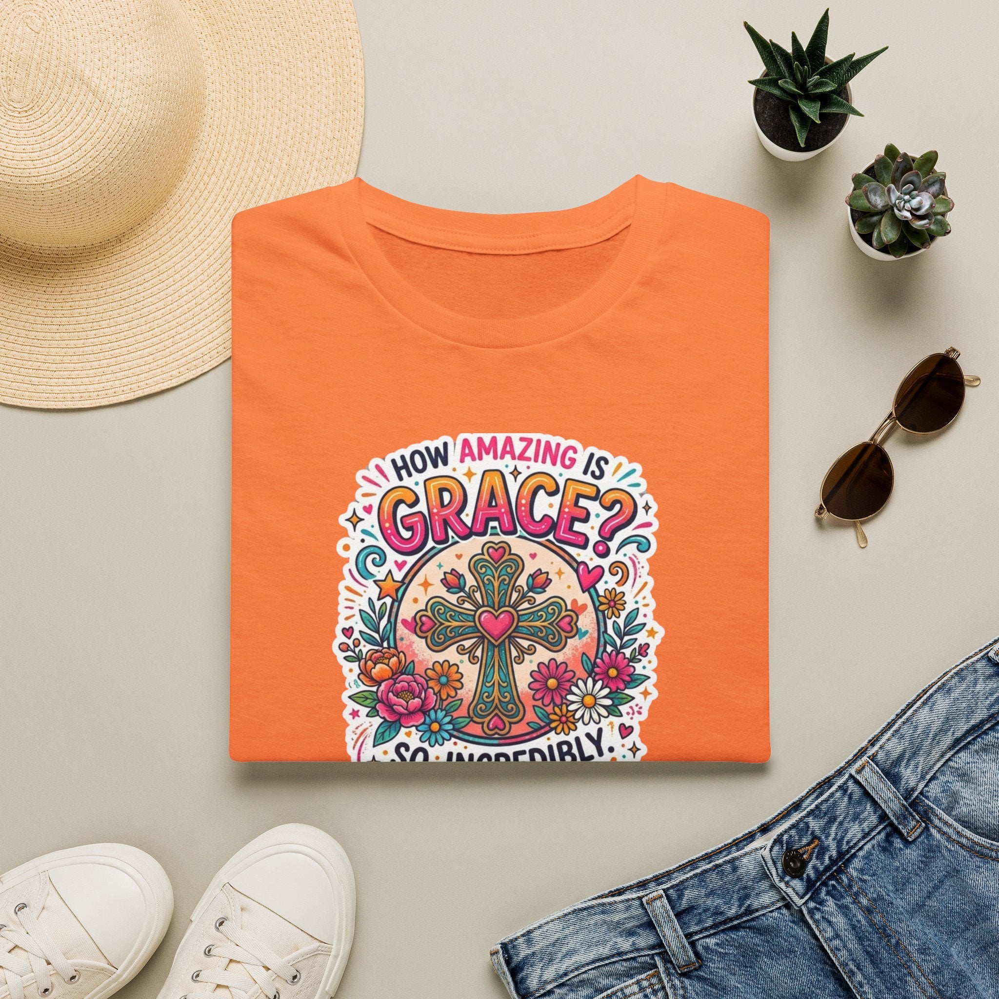 How Amazing Is Grace? Floral Cross T-Shirt — Inspirational Christian Tee