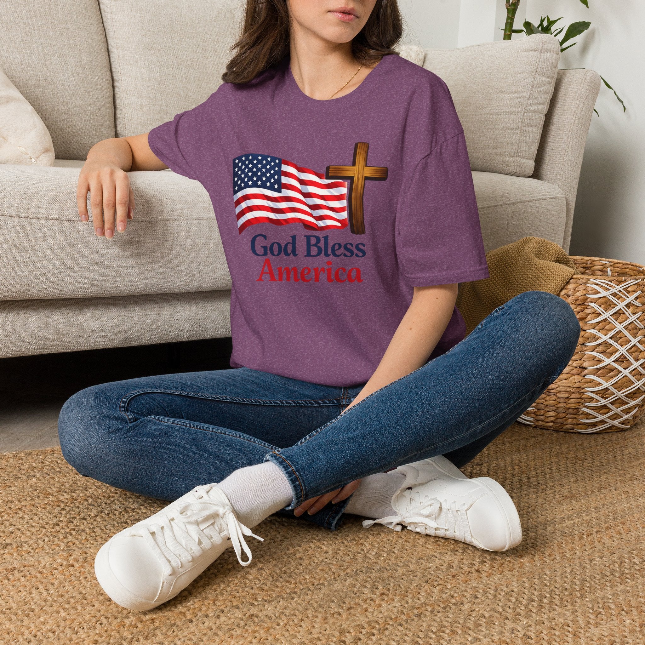God Bless America T-Shirt — American Flag & Cross Patriotic Faith Tee