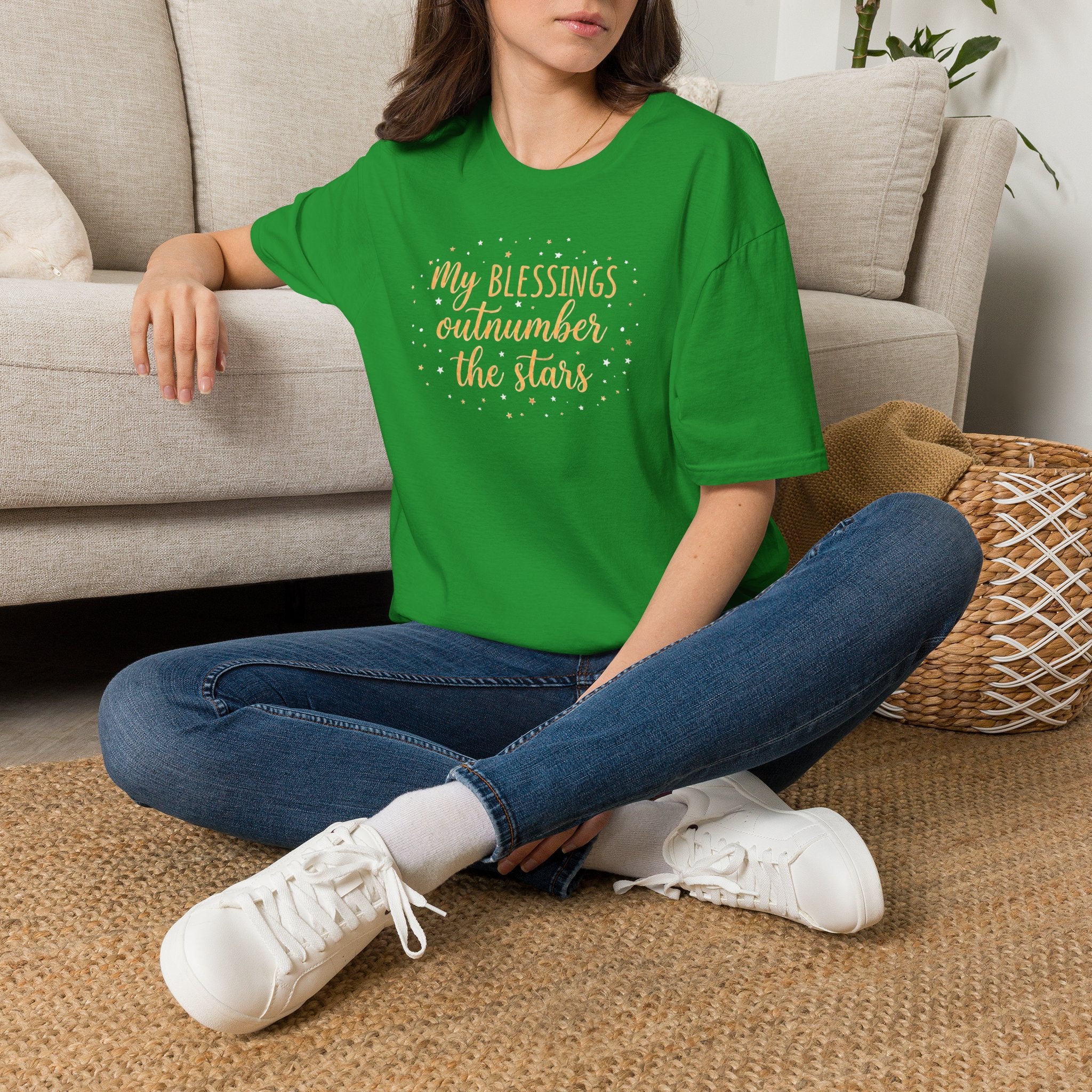T-Shirt — “My Blessings Outnumber the Stars” Inspirational Script Tee