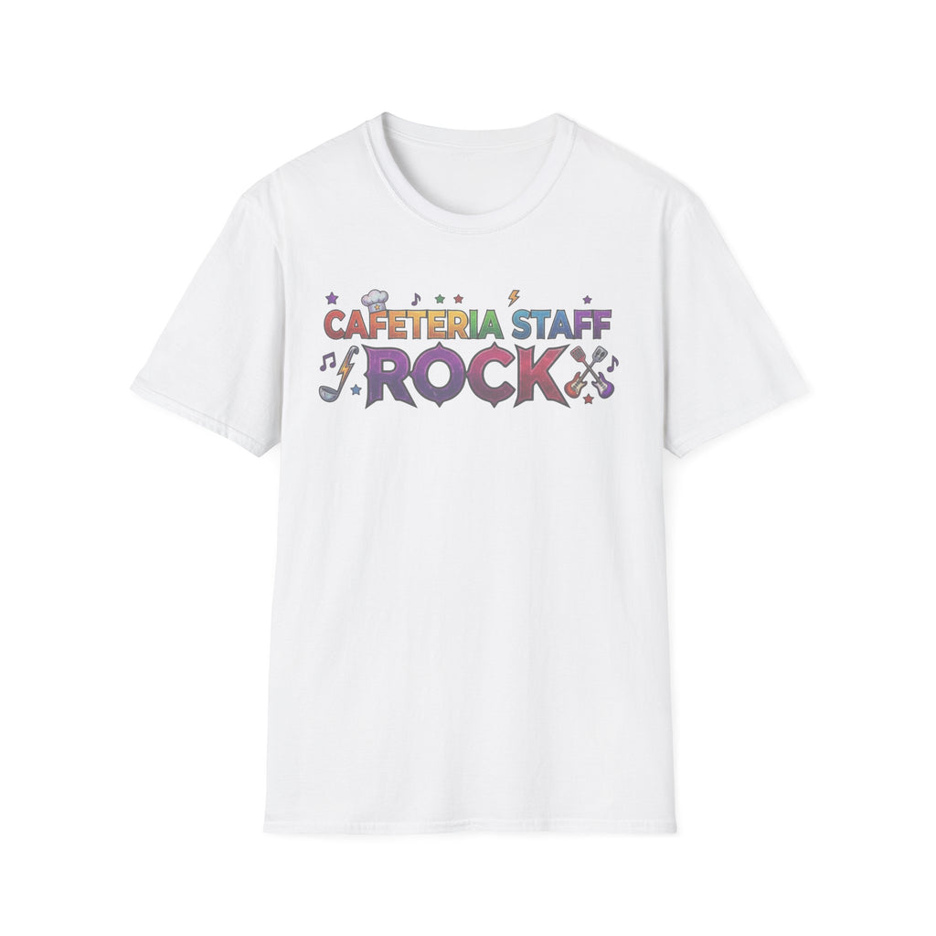 Cafeteria Staff Rock T-Shirt — Retro Rainbow School Lunch Crew Tee