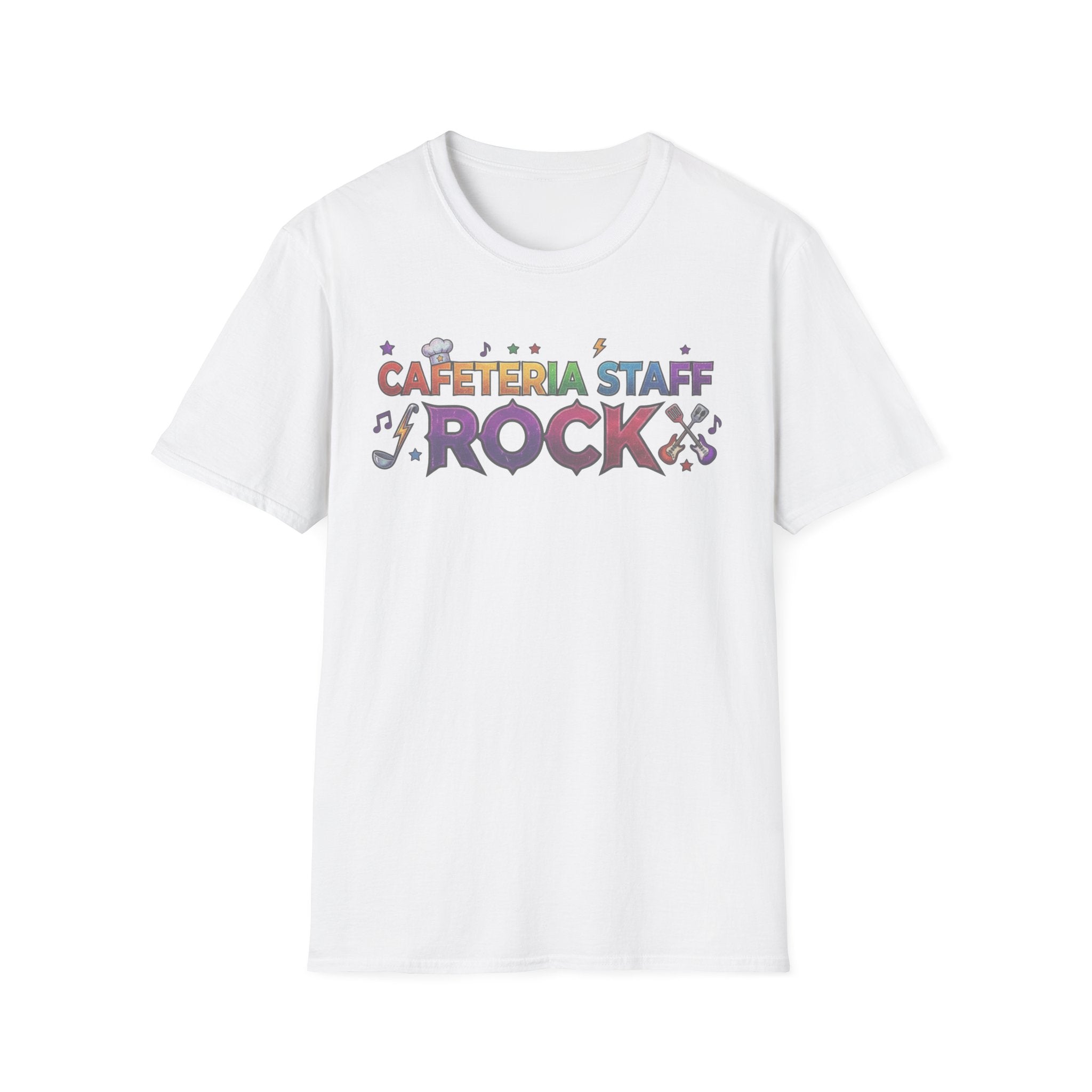 Cafeteria Staff Rock T-Shirt — Retro Rainbow School Lunch Crew Tee