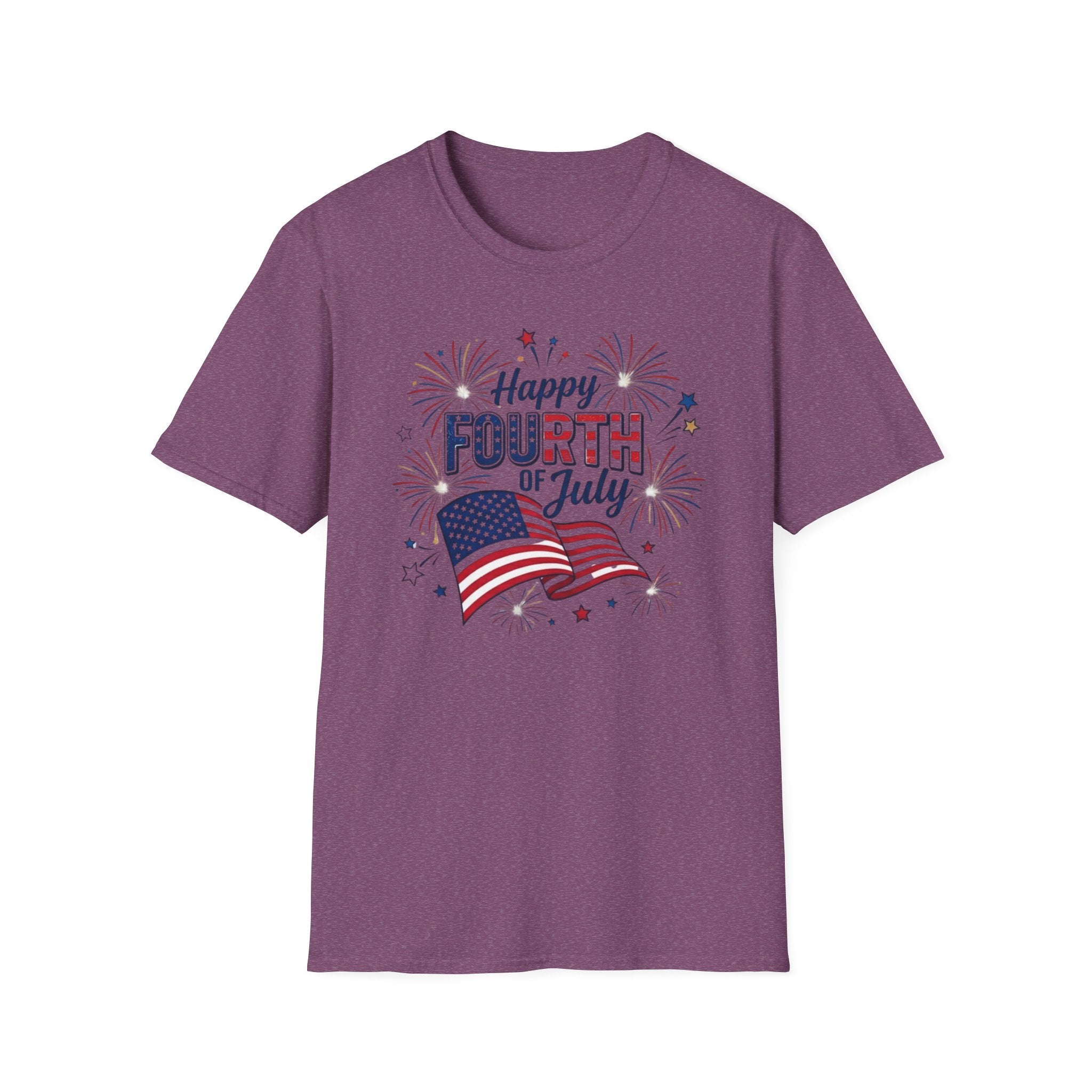 Fourth of July T-Shirt — "Happy Fourth of July" Patriotic Fireworks Flag Tee