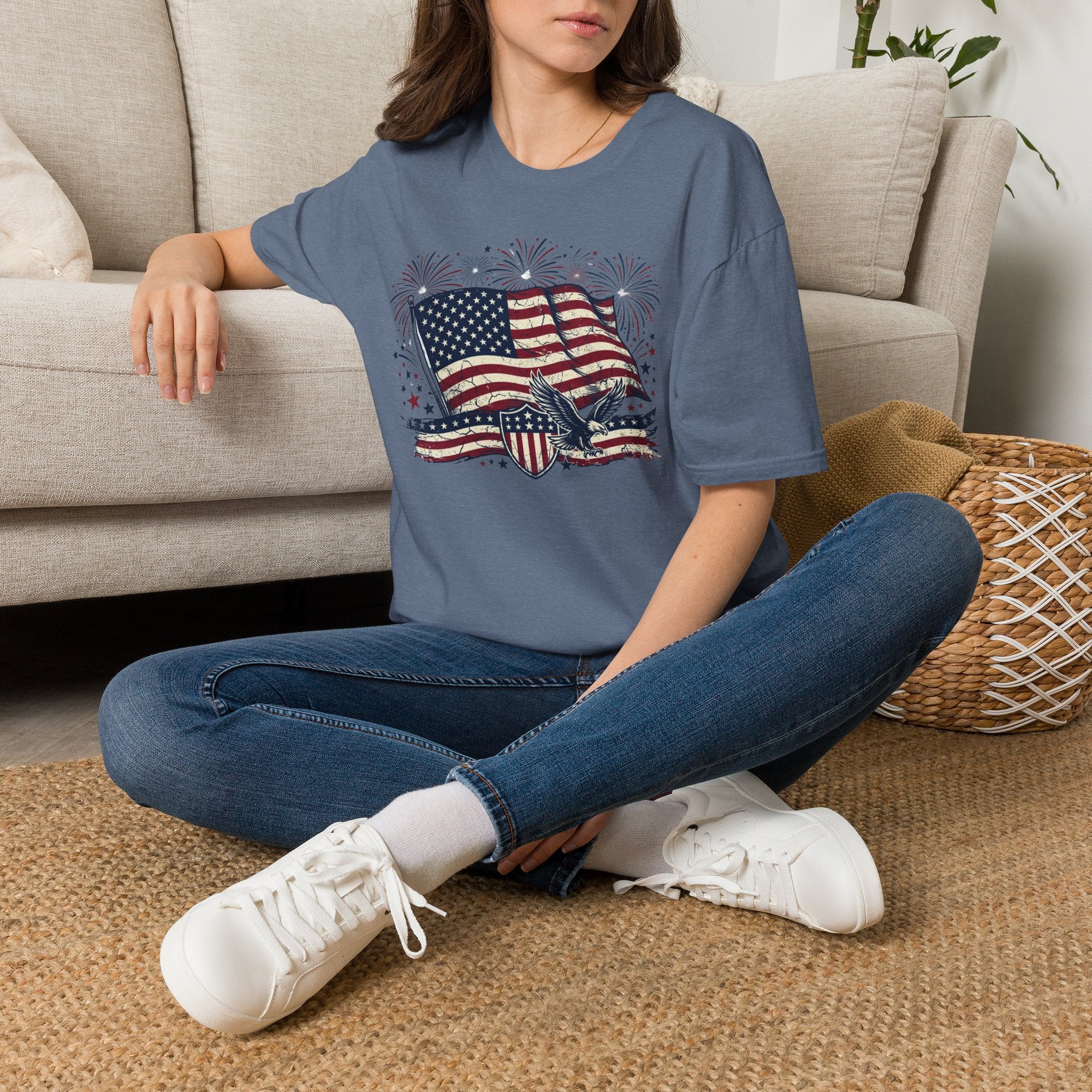 American Flag Eagle T-Shirt — Patriotic 4th of July Tee with Fireworks