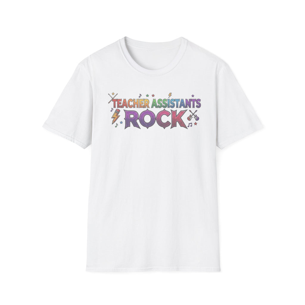 Teacher Assistants Rock T-Shirt — Colorful Retro School Support Staff Tee