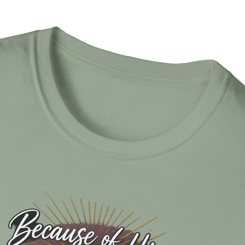 Because of Him I’m an Overcomer T-Shirt — Christian Inspirational Faith Tee