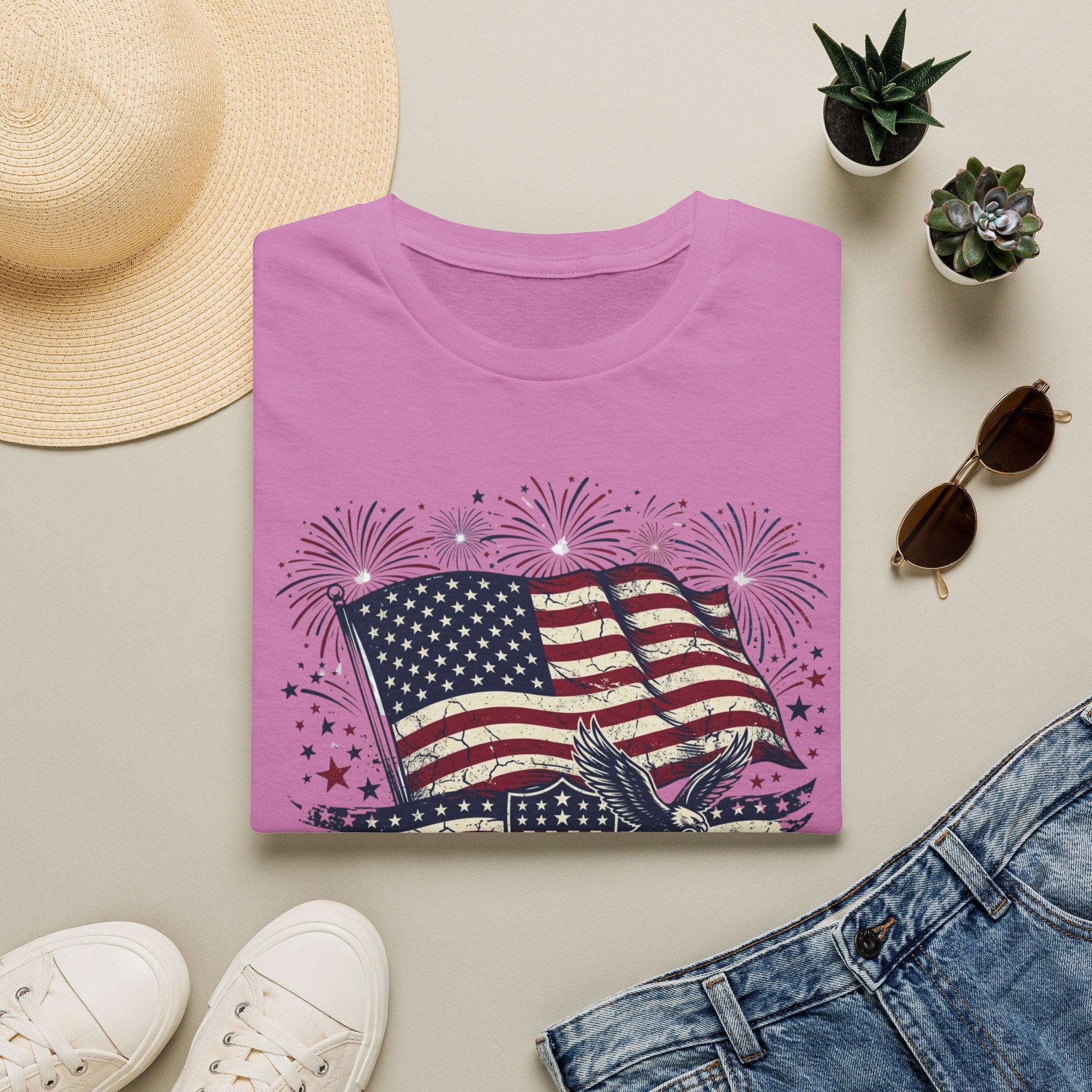 American Flag Eagle T-Shirt — Patriotic 4th of July Tee with Fireworks