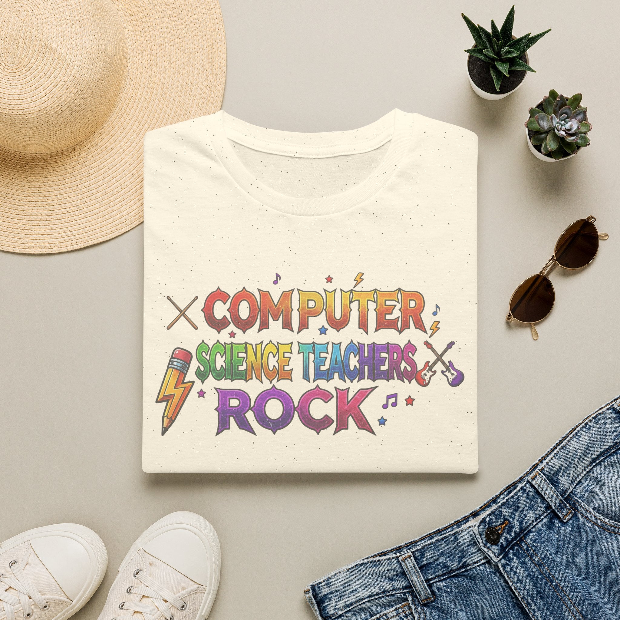 Computer Science Teachers Rock T-Shirt — Colorful Retro Teacher Appreciation Tee