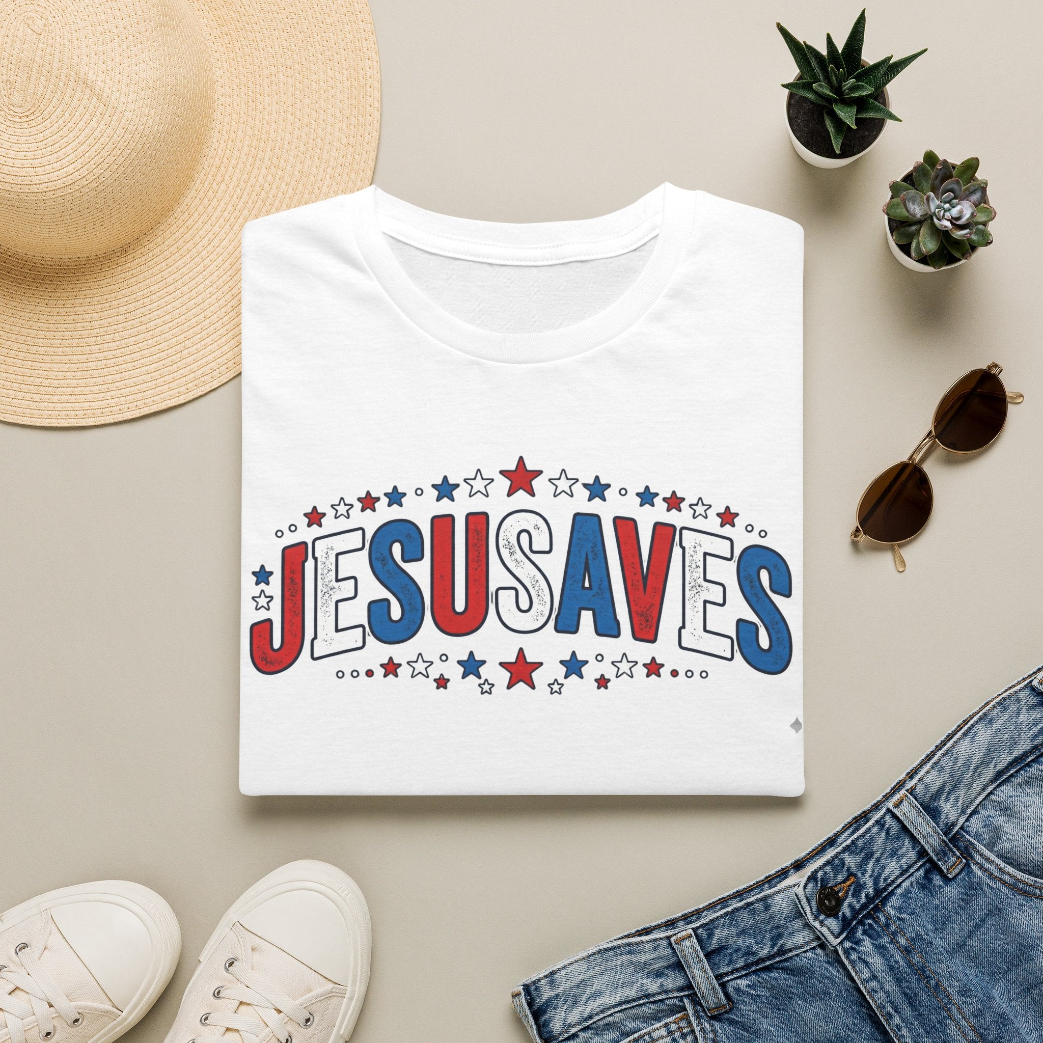 Jesus Saves T-Shirt — Patriotic Christian Faith Tee
