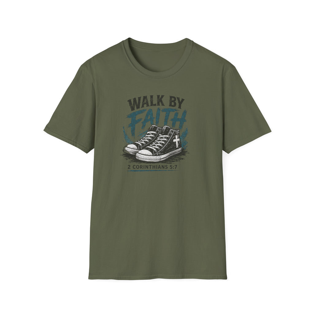 Walk by Faith T-Shirt — Christian Faith Graphic Tee (2 Corinthians 5:7)