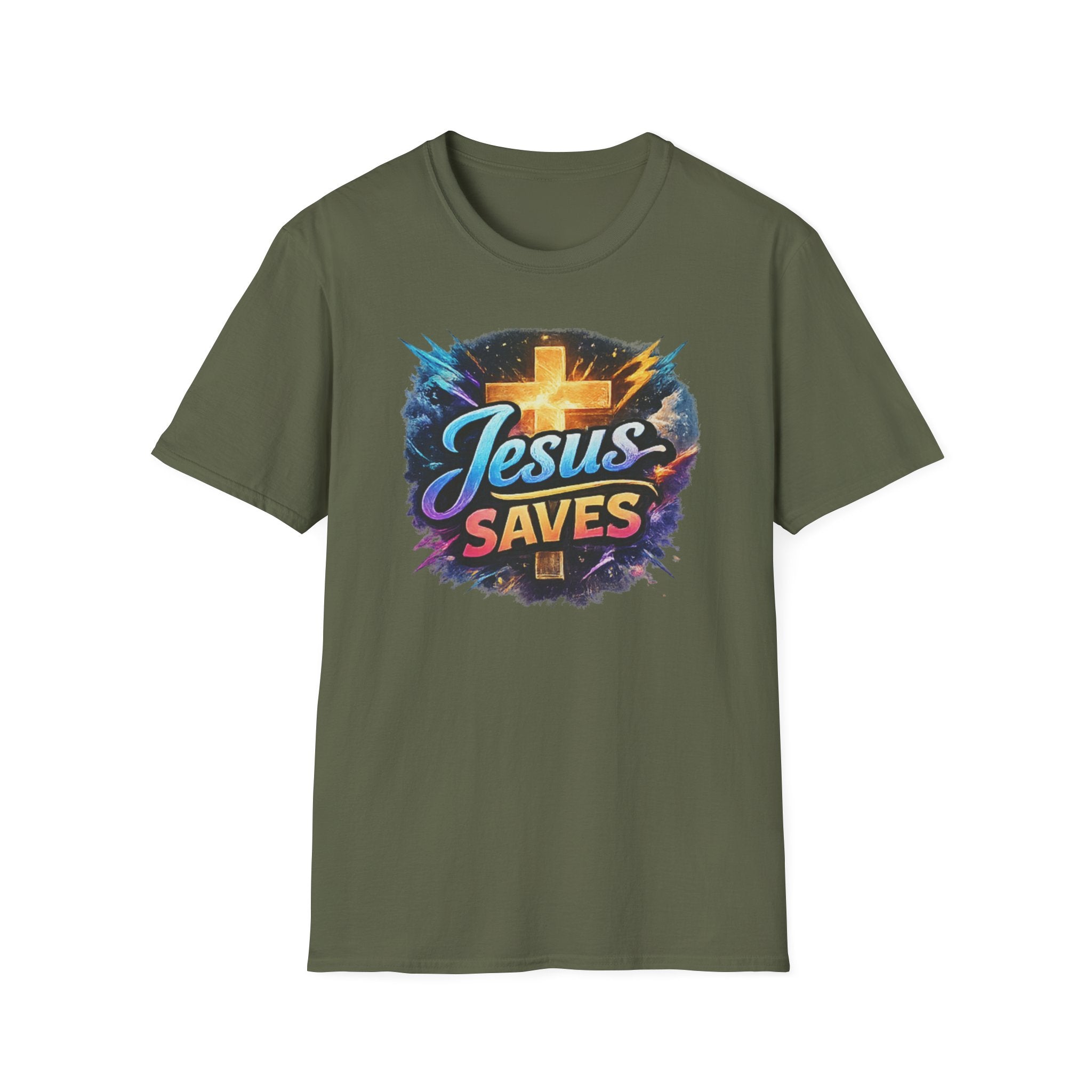 Jesus Saves T-Shirt — Colorful Cross Christian Faith Tee