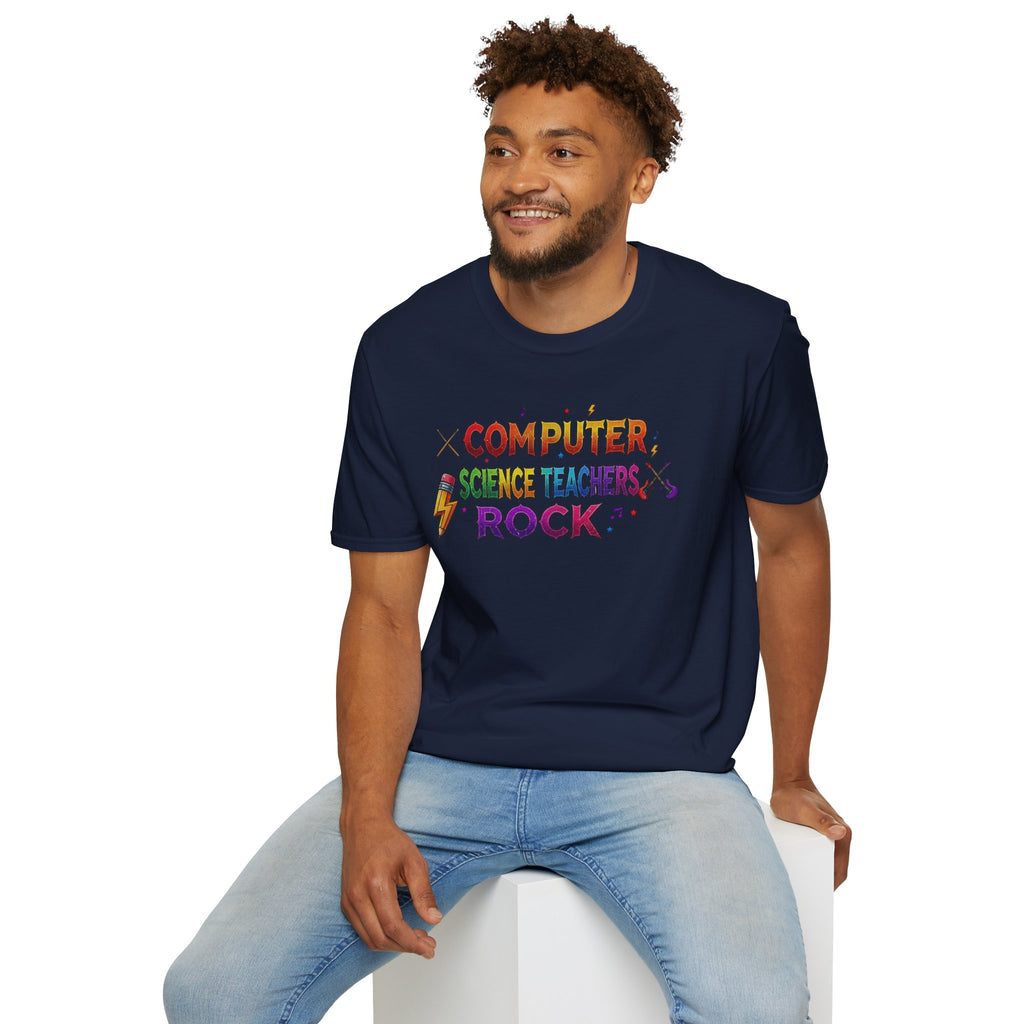 Computer Science Teachers Rock T-Shirt — Colorful Retro Teacher Appreciation Tee