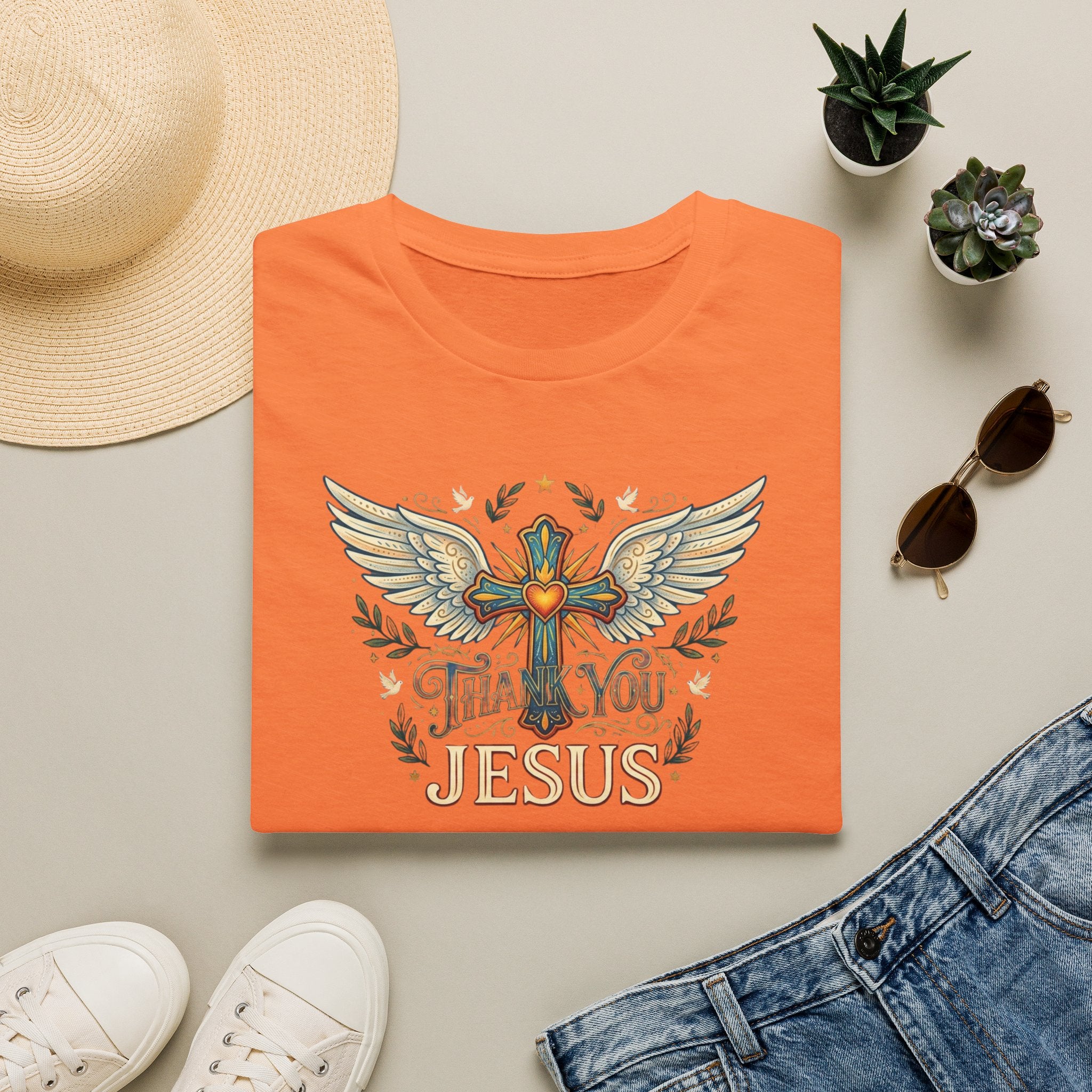 Thank You Jesus T-Shirt — Winged Cross Christian Faith Tee