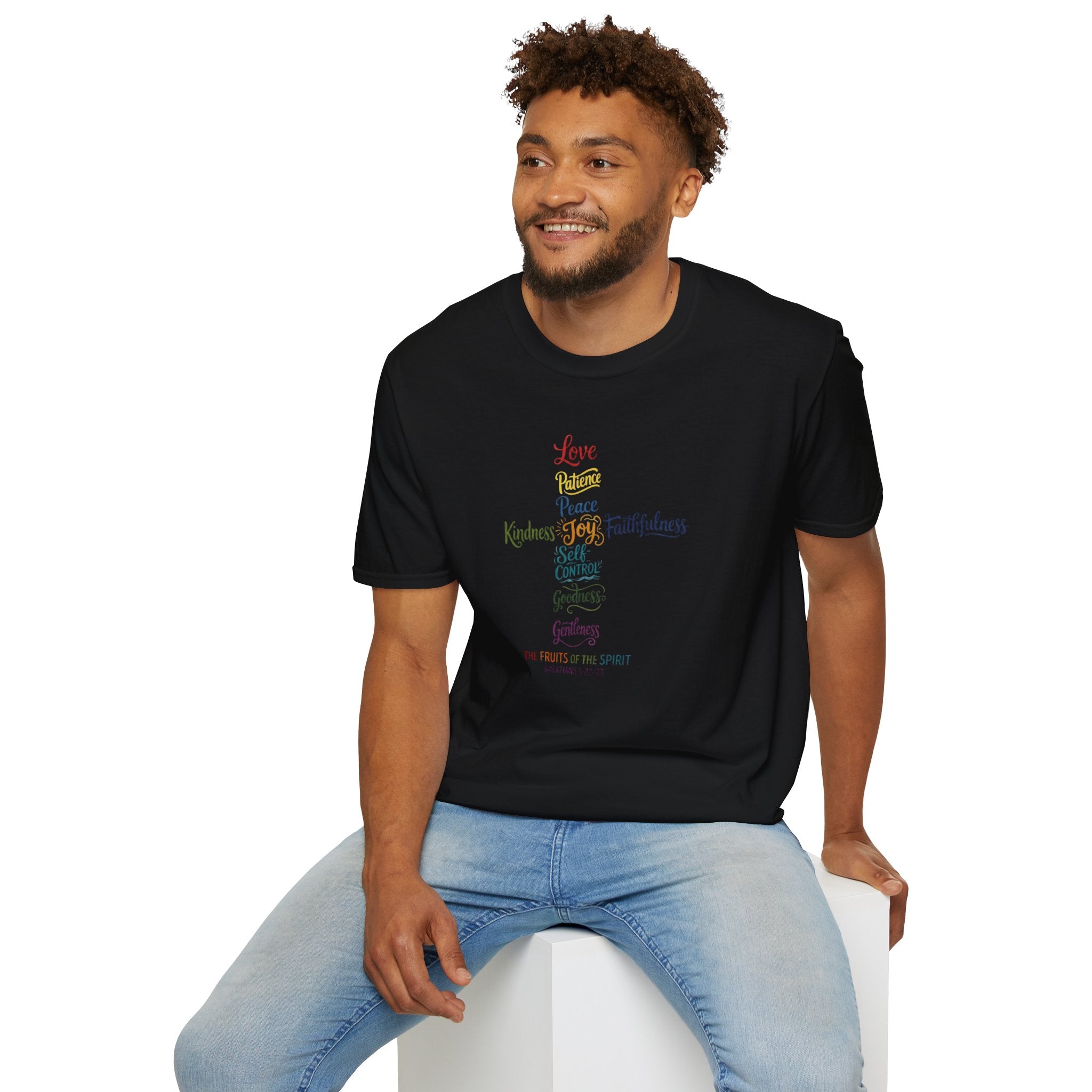 Christian Cross Word Art T-Shirt — Fruits of the Spirit Faith Tee