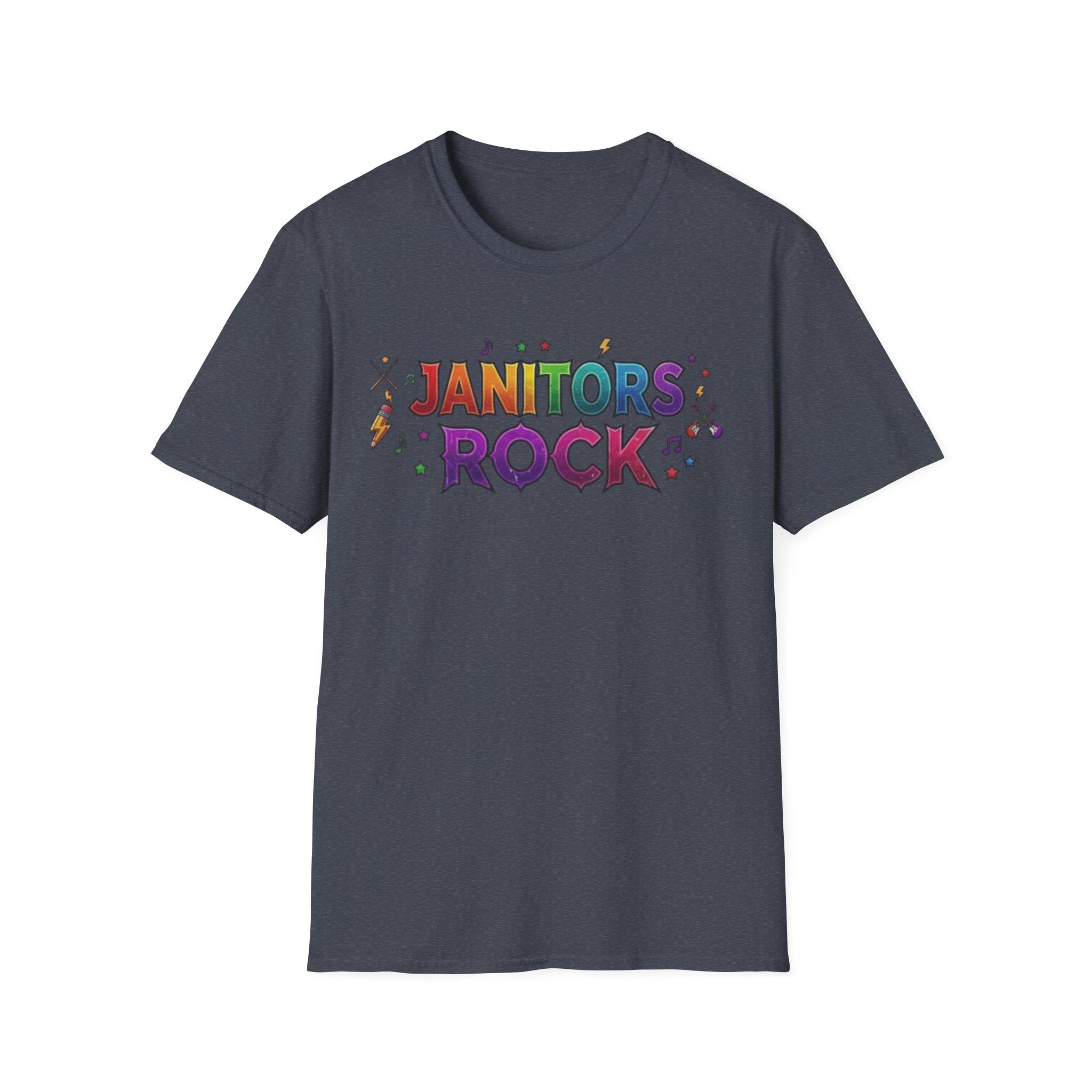 Janitors Rock T-Shirt — Colorful Retro Crew Neck for School Staff & Custodians