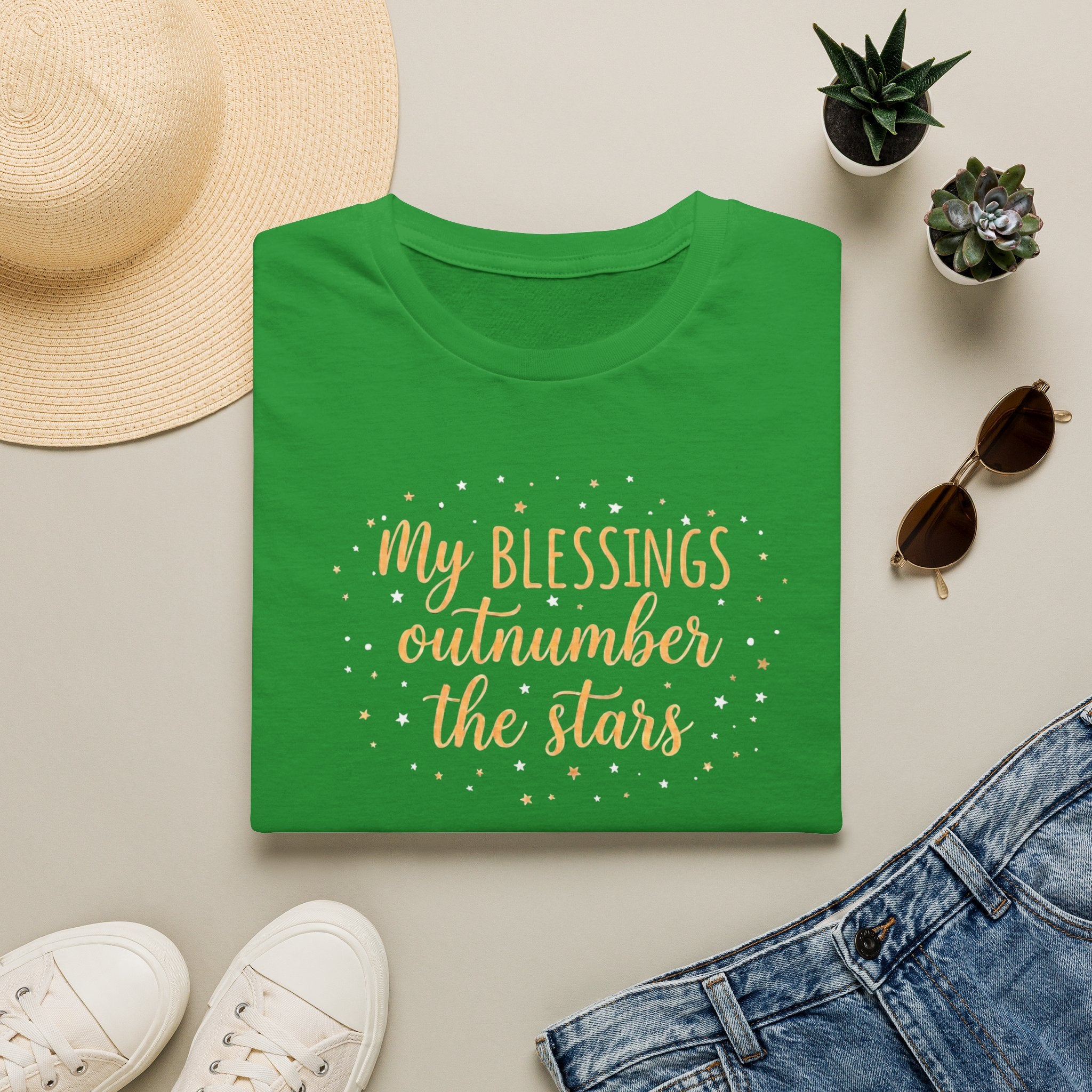 T-Shirt — “My Blessings Outnumber the Stars” Inspirational Script Tee