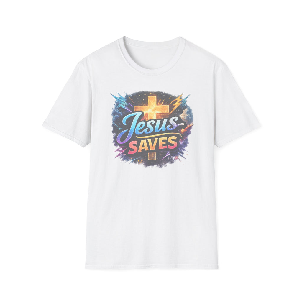 Jesus Saves T-Shirt — Colorful Cross Christian Faith Tee