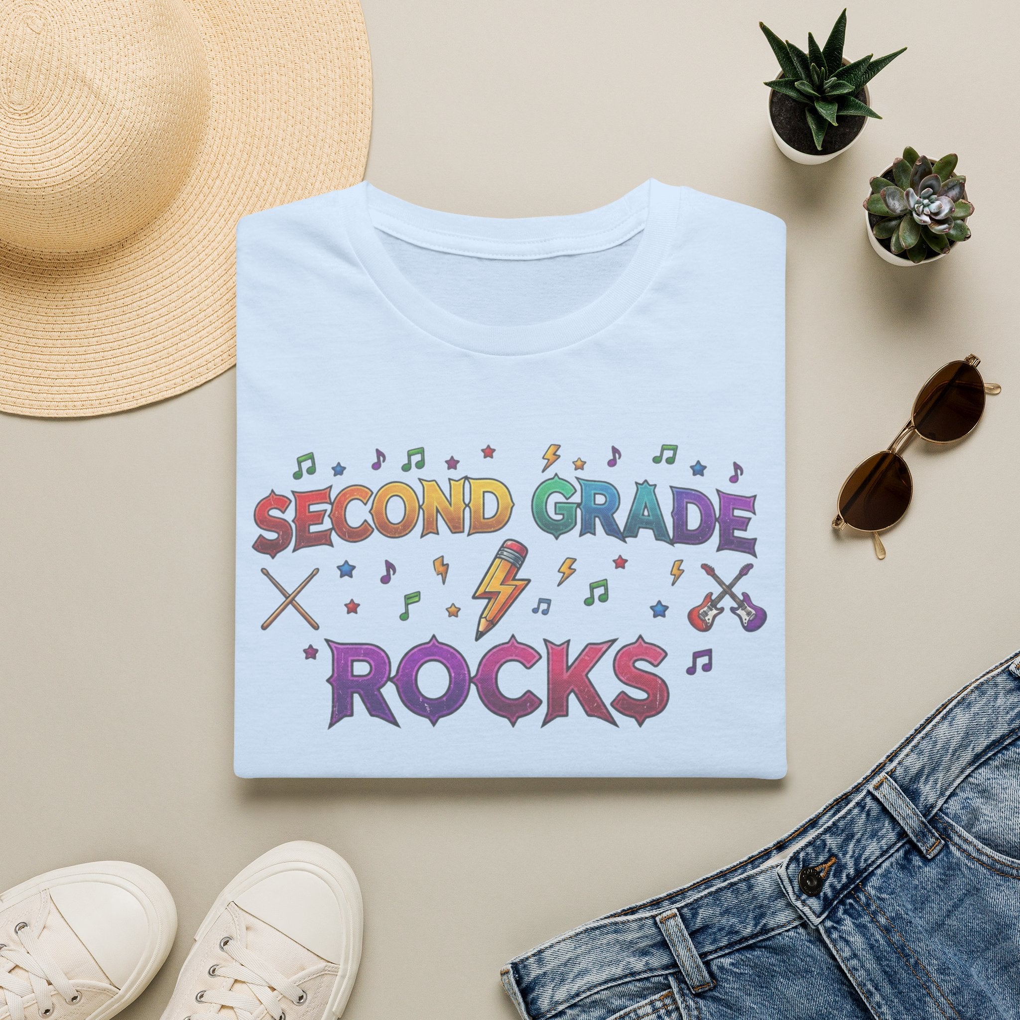 Second Grade Rocks T-Shirt — Fun Teacher & Student School Spirit Tee
