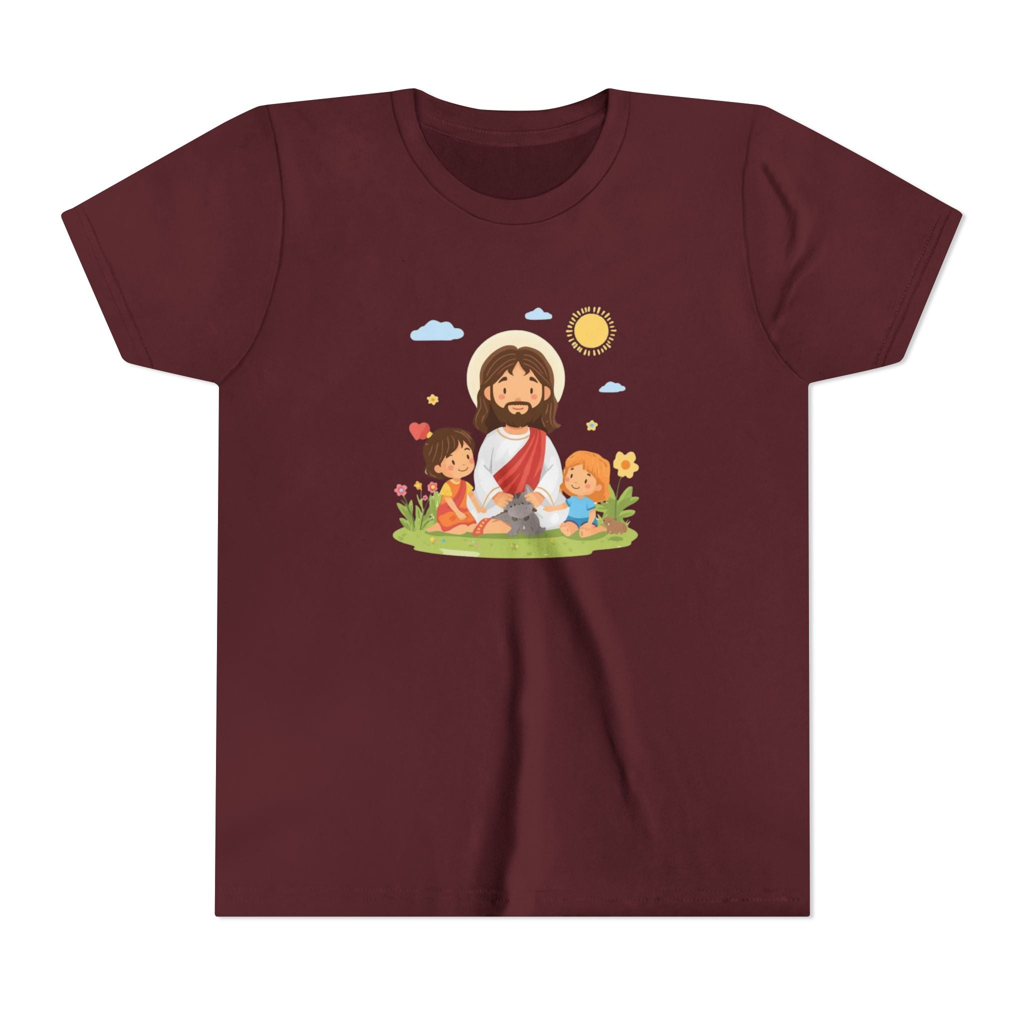 Youth Tee — Cute Jesus with Children Illustration Faith Shirt