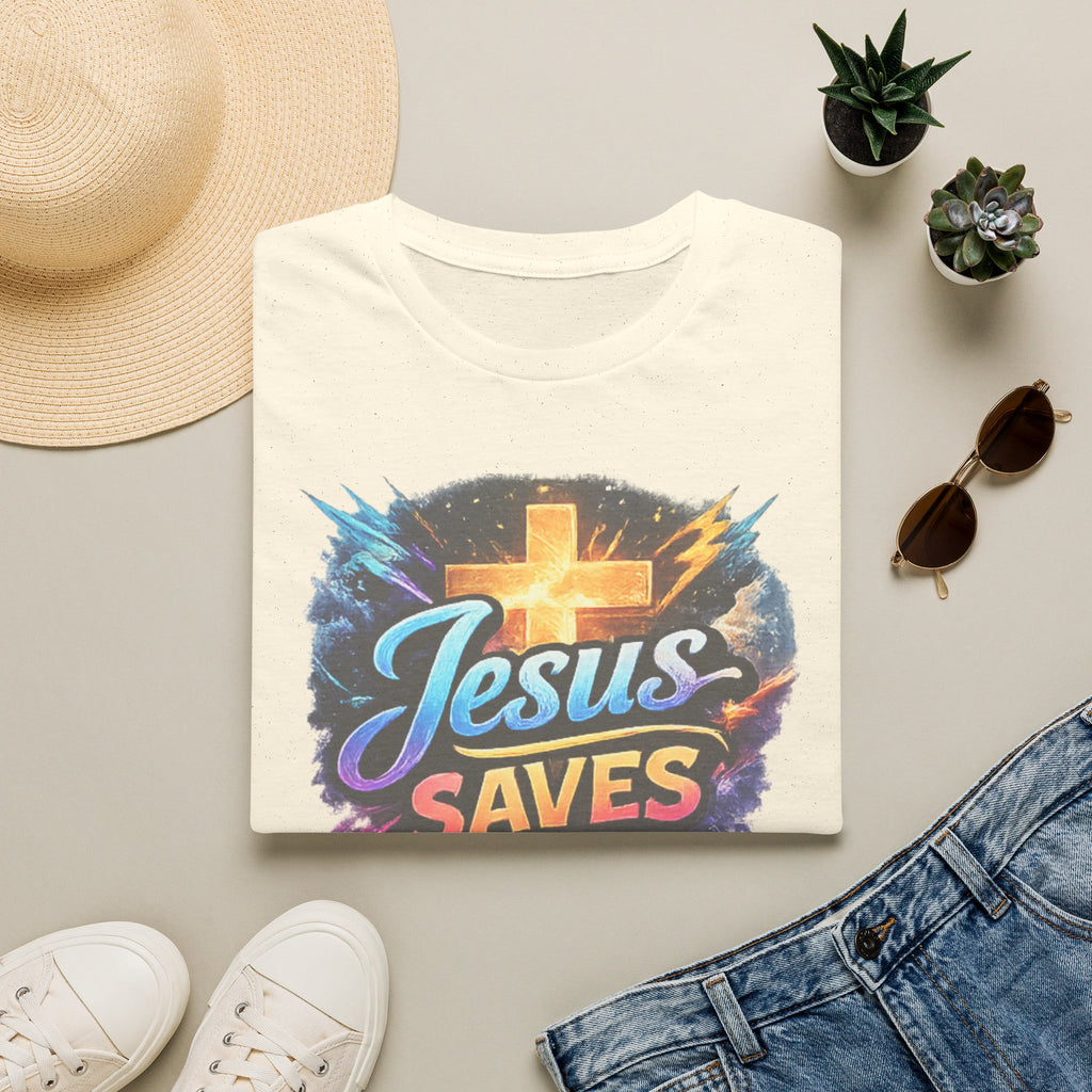 Jesus Saves T-Shirt — Colorful Cross Christian Faith Tee