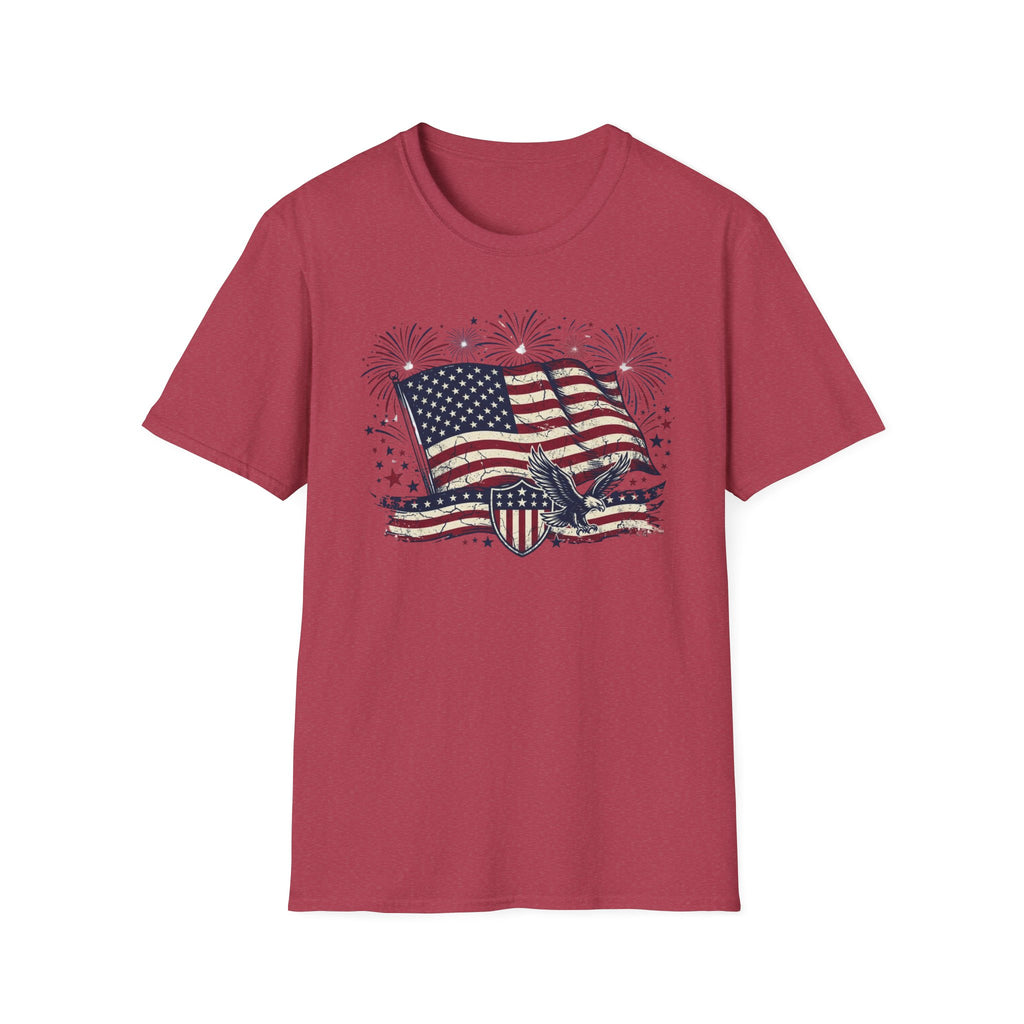 American Flag Eagle T-Shirt — Patriotic 4th of July Tee with Fireworks