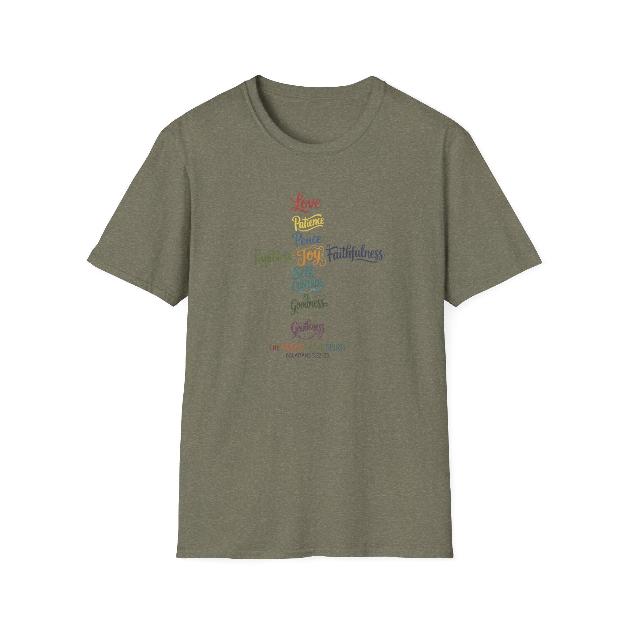 Christian Cross Word Art T-Shirt — Fruits of the Spirit Faith Tee