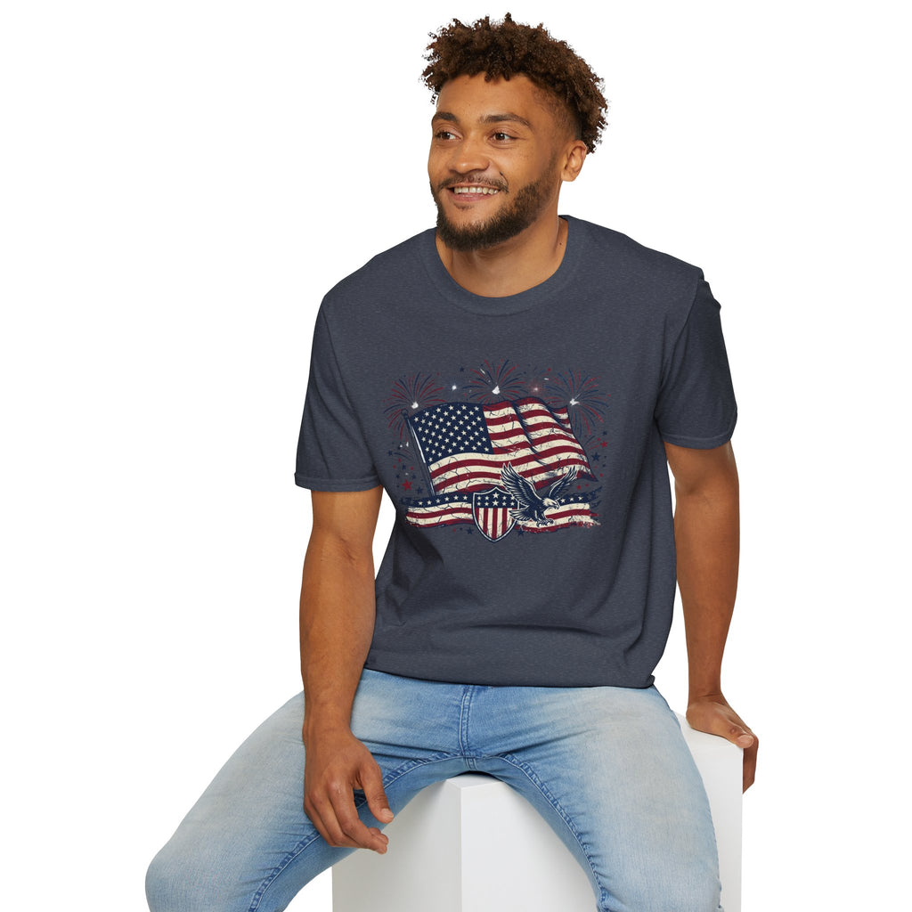 American Flag Eagle T-Shirt — Patriotic 4th of July Tee with Fireworks
