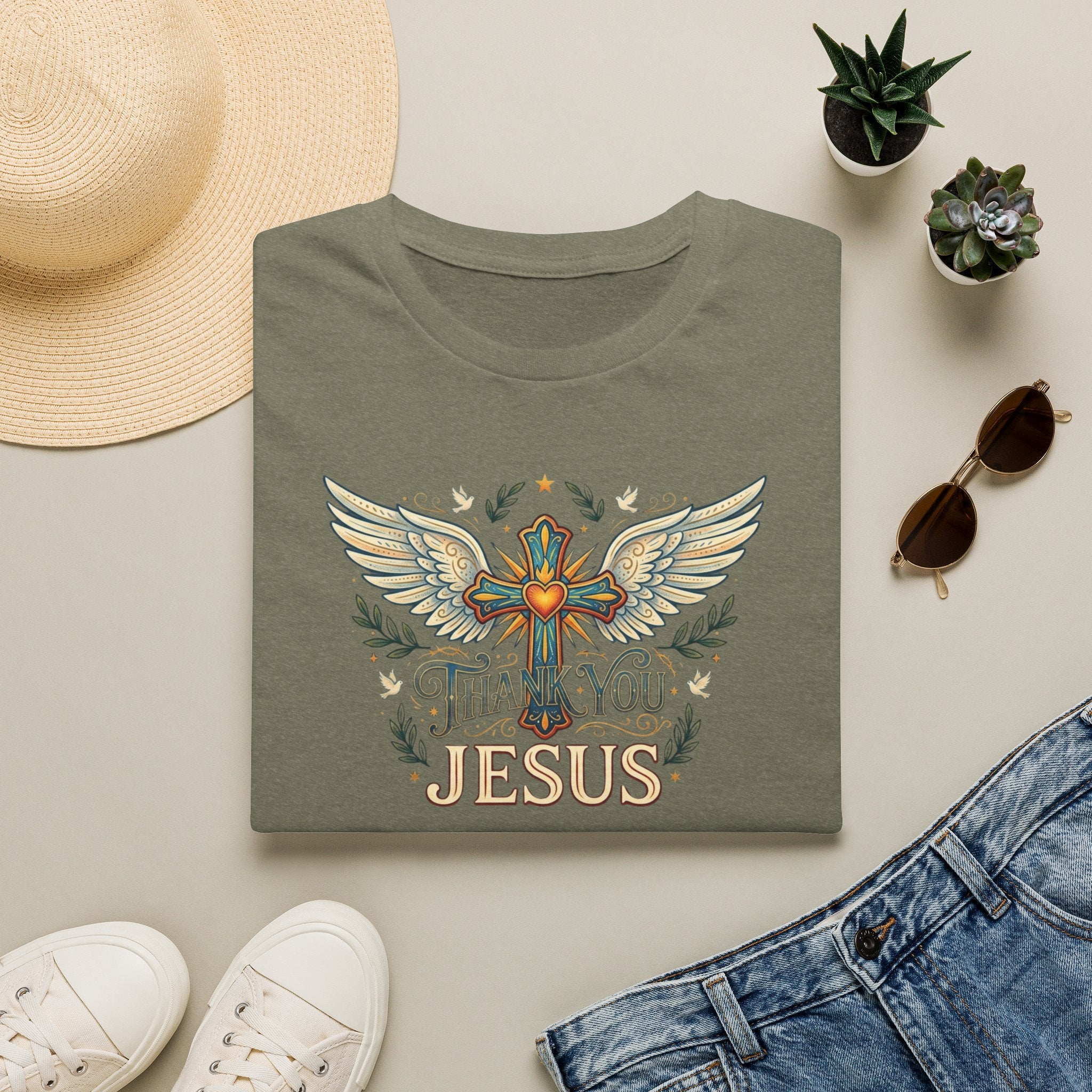 Thank You Jesus T-Shirt — Winged Cross Christian Faith Tee