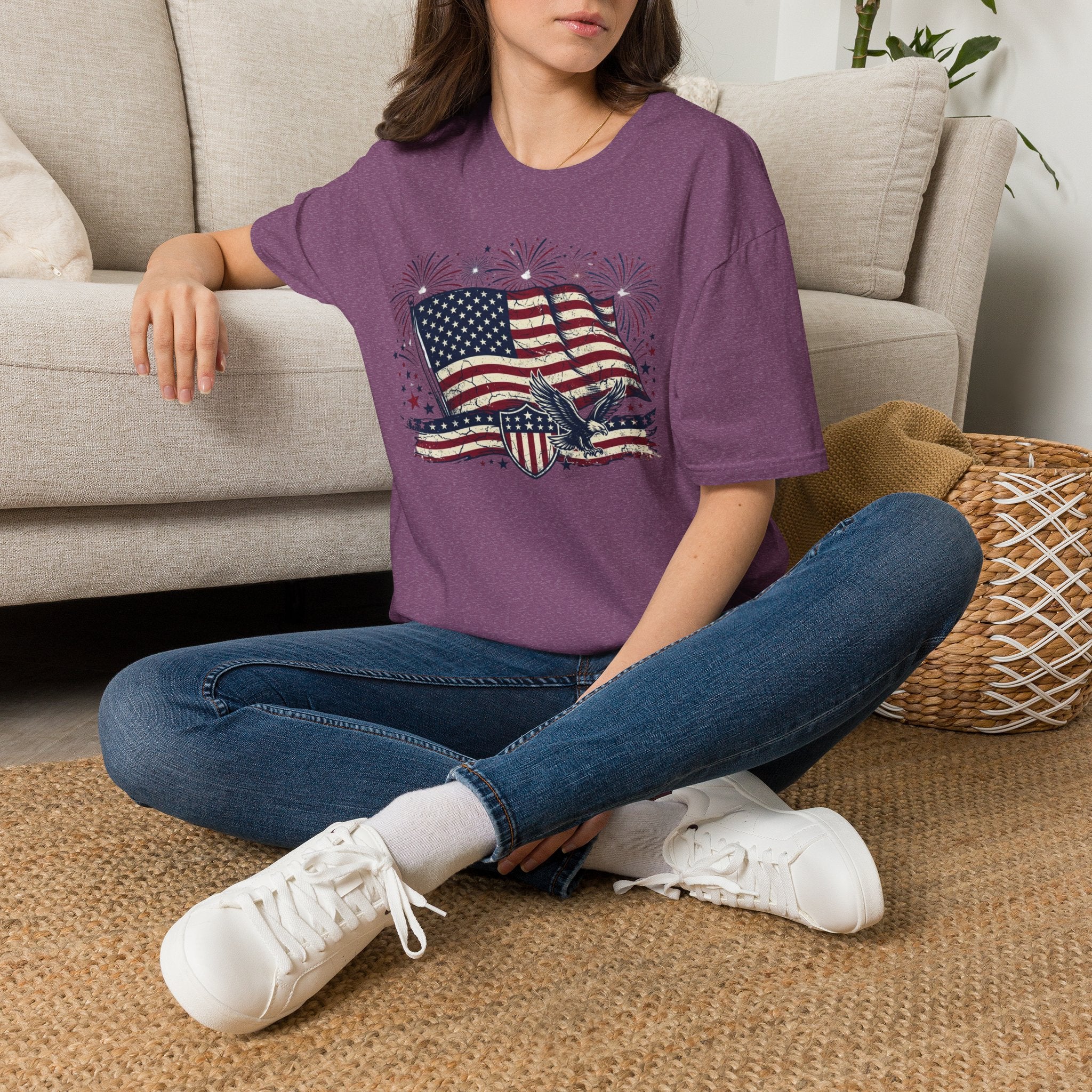 American Flag Eagle T-Shirt — Patriotic 4th of July Tee with Fireworks
